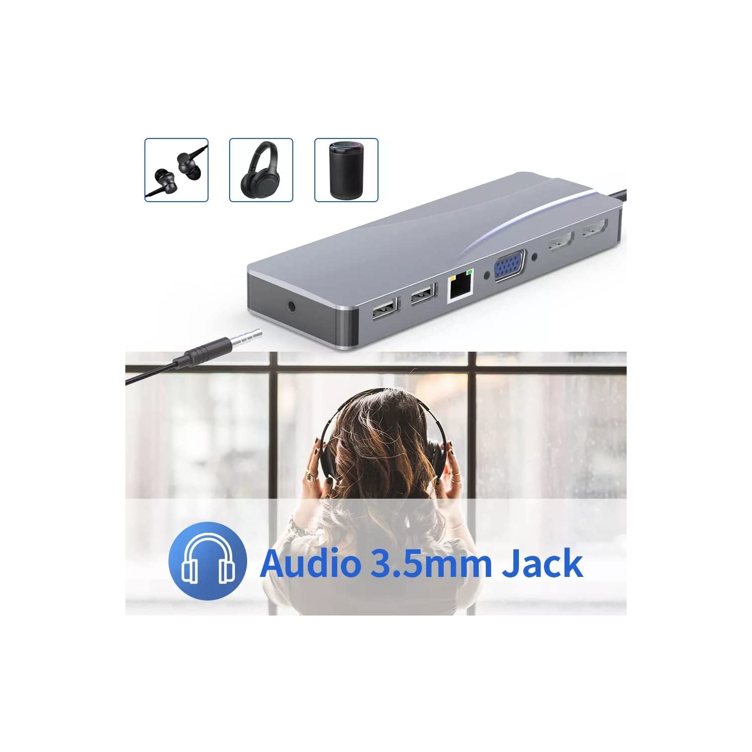 Concentrateur USB-C 14-en-1, clé USB-C avec 2 ports HDMI, VGA, 5 ports USB, PD, fente pour carte TF/SD, Port LAN RJ45, port audio de 3,5 mm, 1 port