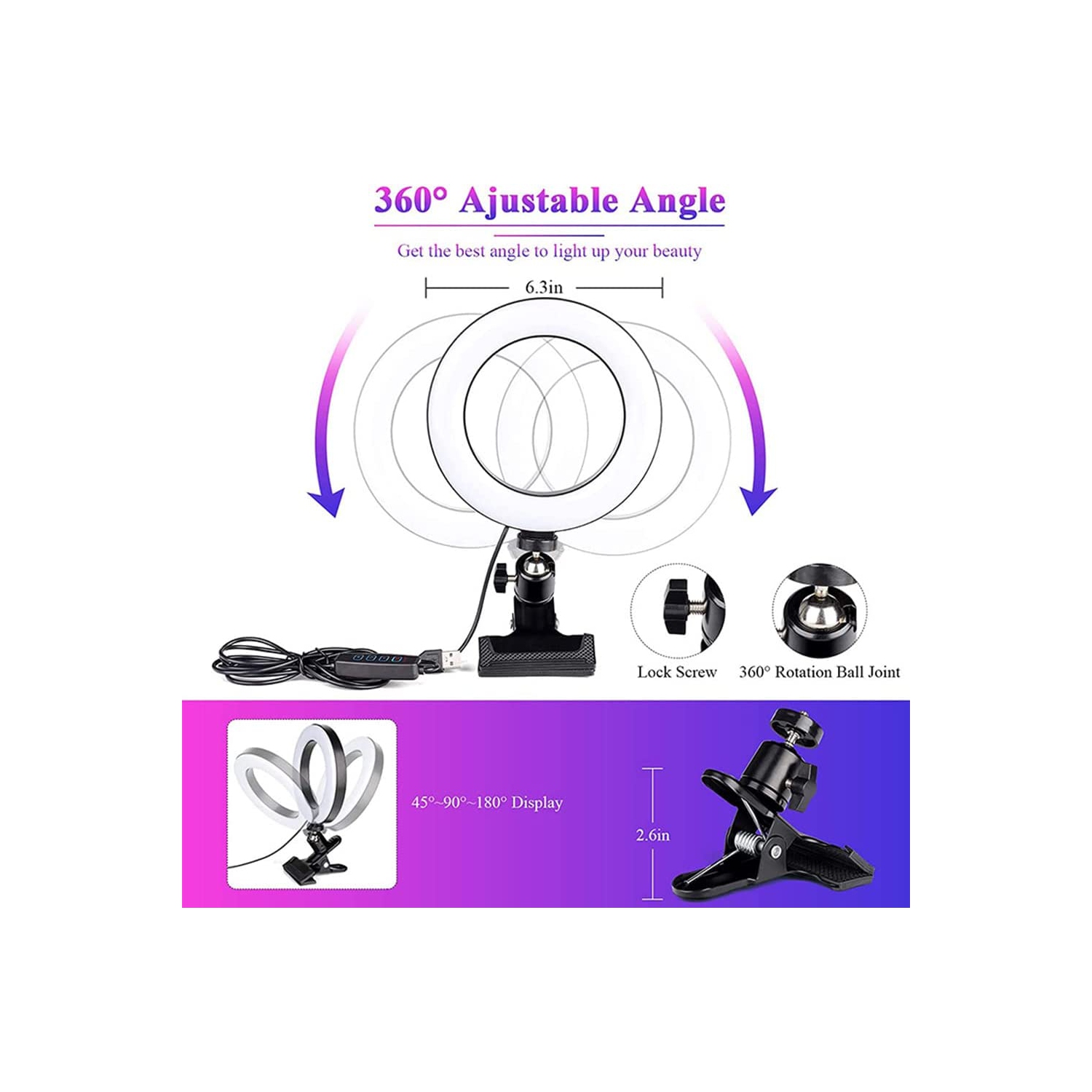 Video Conference Lighting Kit, Dimmable LED Ring Light Clip on Light Conference Light Zoom Lighting for Remote Working/Live Streaming/Video