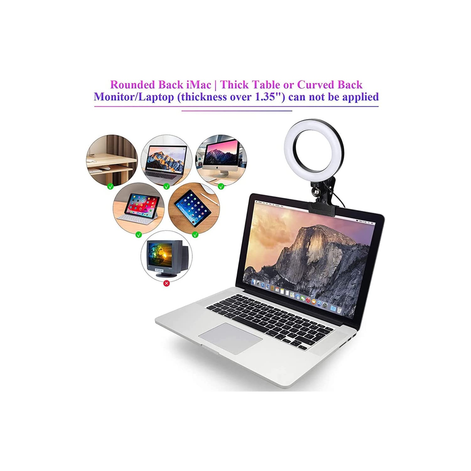 Video Conference Lighting Kit, Dimmable LED Ring Light Clip on Light Conference Light Zoom Lighting for Remote Working/Live Streaming/Video