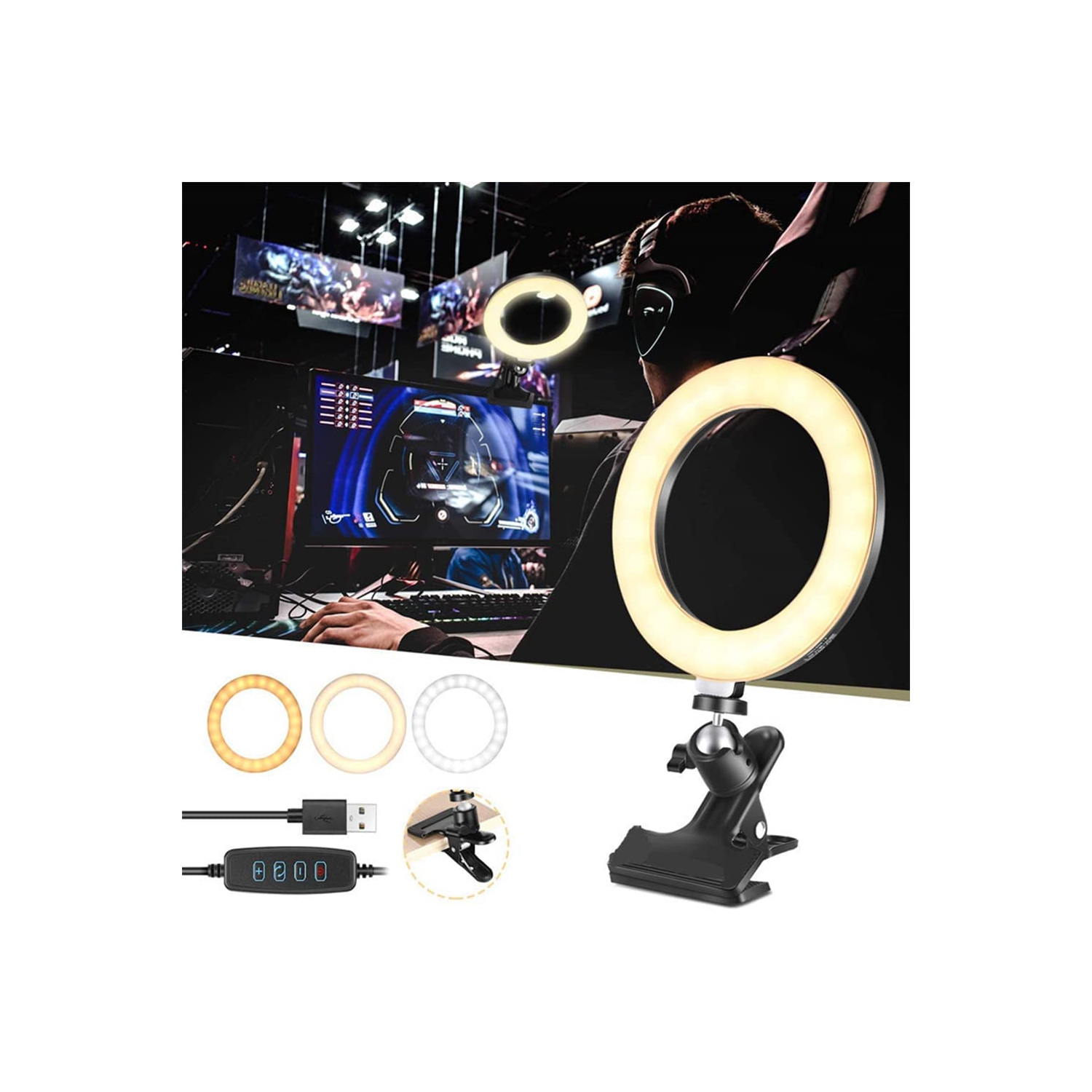 Video Conference Lighting Kit, Dimmable LED Ring Light Clip on Light Conference Light Zoom Lighting for Remote Working/Live Streaming/Video