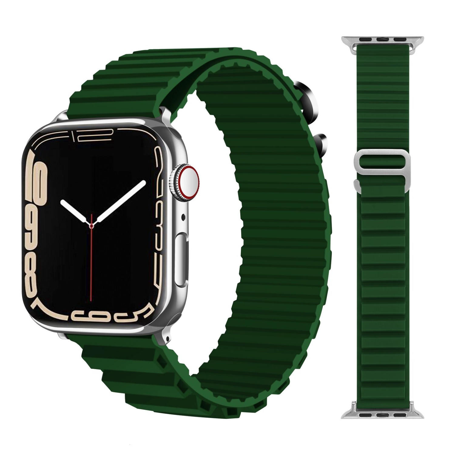 Silicone Alpine Style Replacement Band Strap for Apple Watch iWatch Series 1 to 10 SE Ultra, 38mm 40mm 41mm 42mm(Series 10), Green