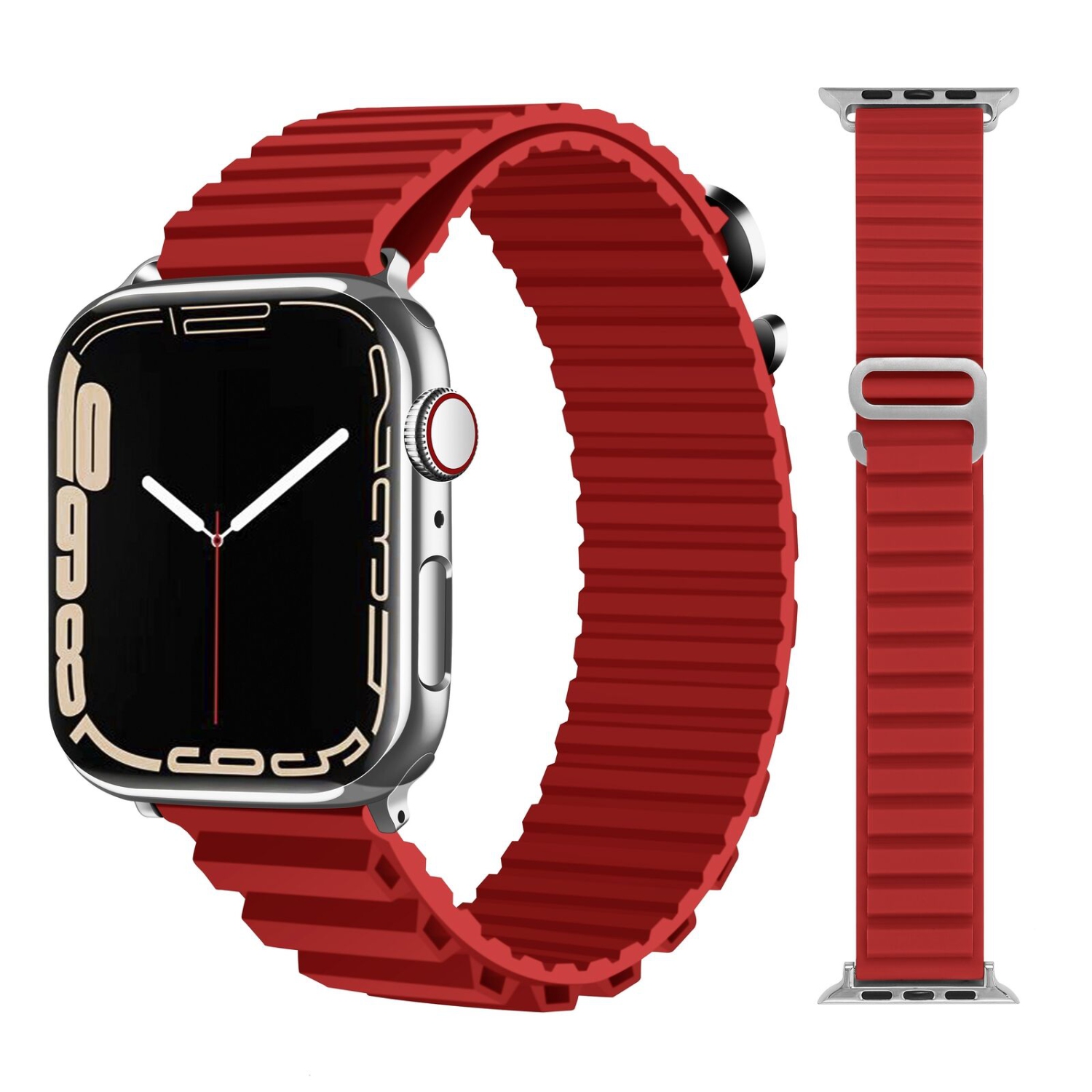 Silicone Alpine Style Replacement Band Strap for Apple Watch iWatch Series 1 to 10 SE Ultra, 38mm 40mm 41mm 42mm(Series 10), Red