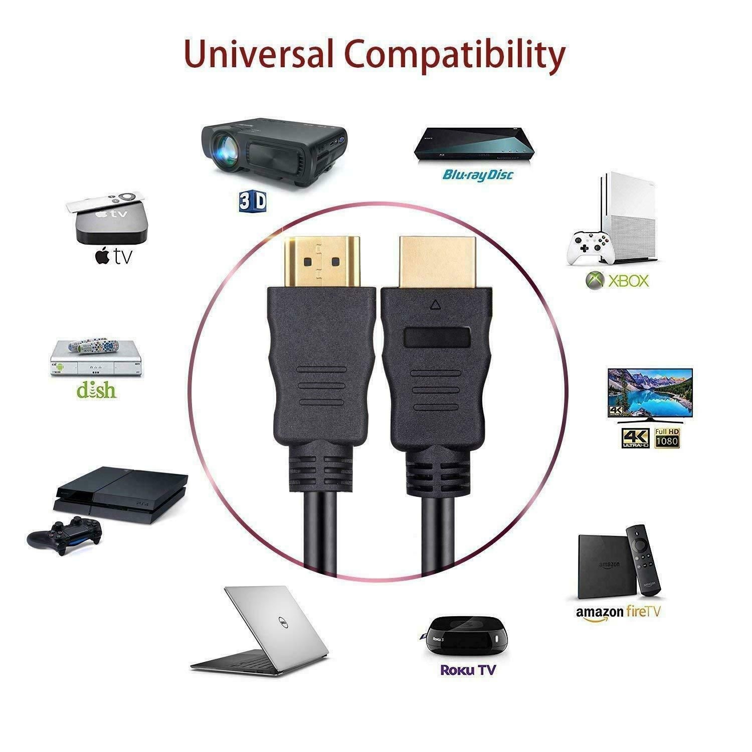 Câble HDMI Premium v2.0 3D Ultra HD 4K 10.2Gbps 1080p Ethernet Haute Vitesse