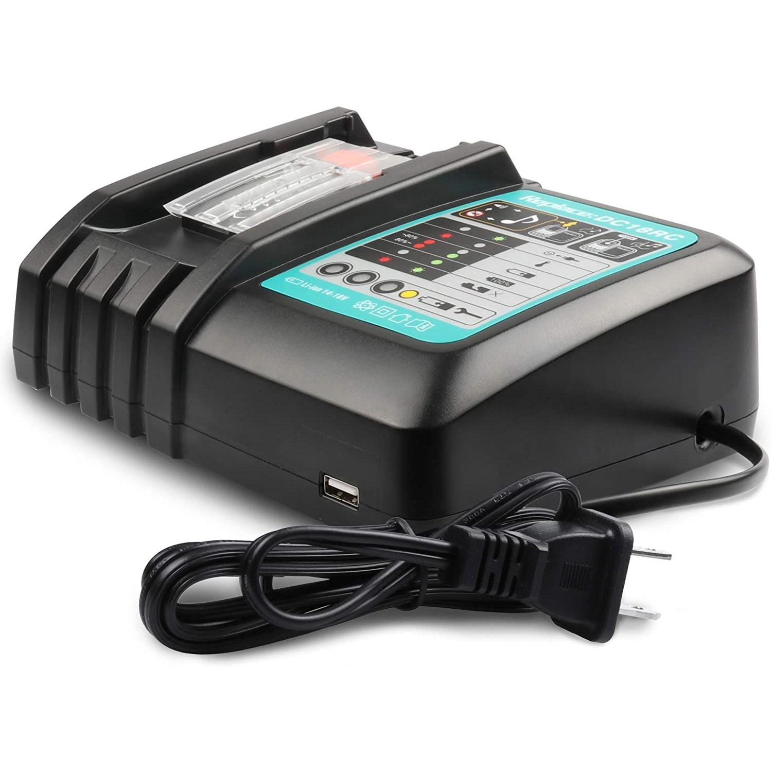DC18RC 18&nbsp;V Chargeur de batterie de rechange pour Makita 18&nbsp;V Lithium ion LED compatible avec Makita 14,4&nbsp;V - 18&nbsp;V