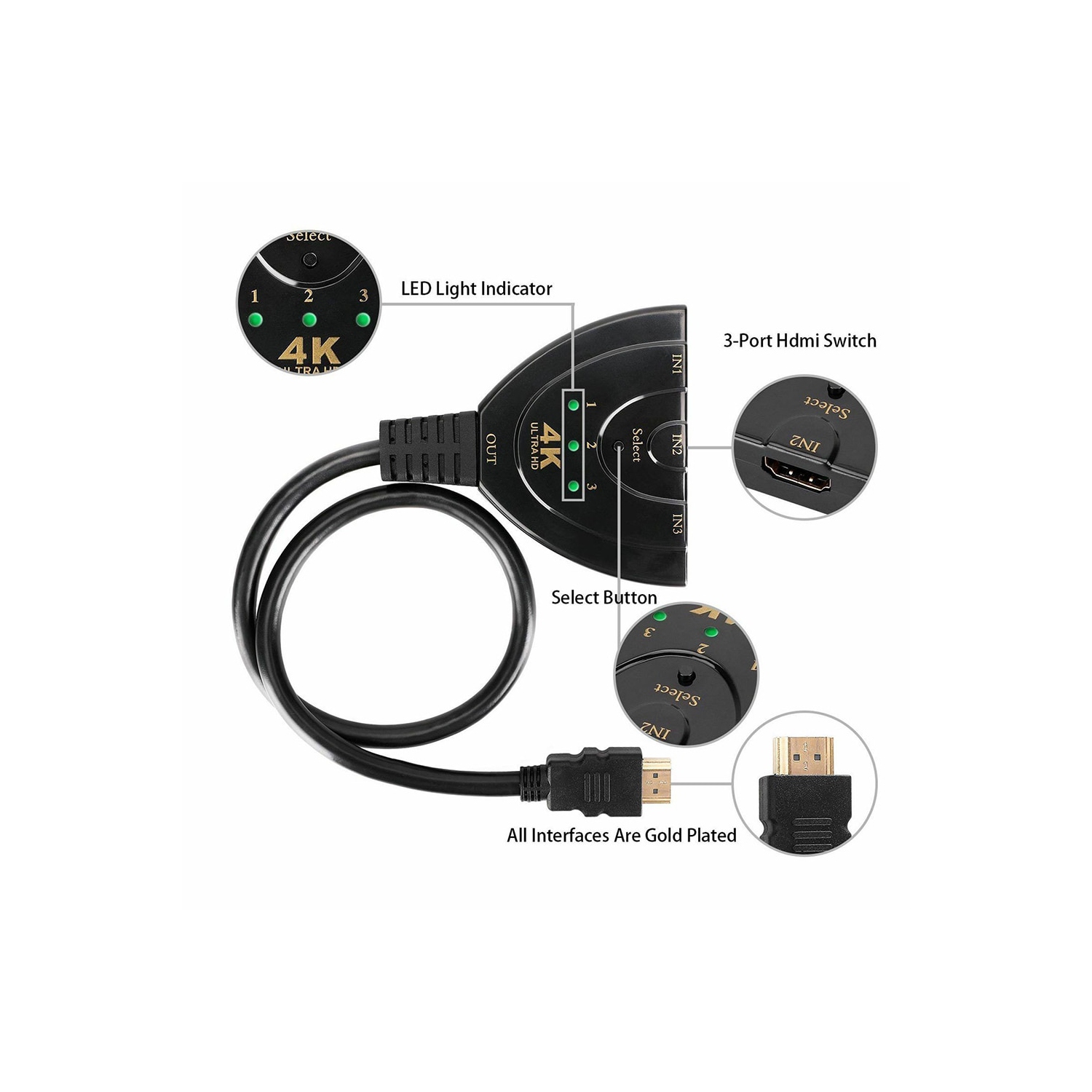 Répartiteur HDMI à 3 ports; Boîte de commutateur multiple; Boîte de commutateur; ACL; TVHD PS3; Xbox