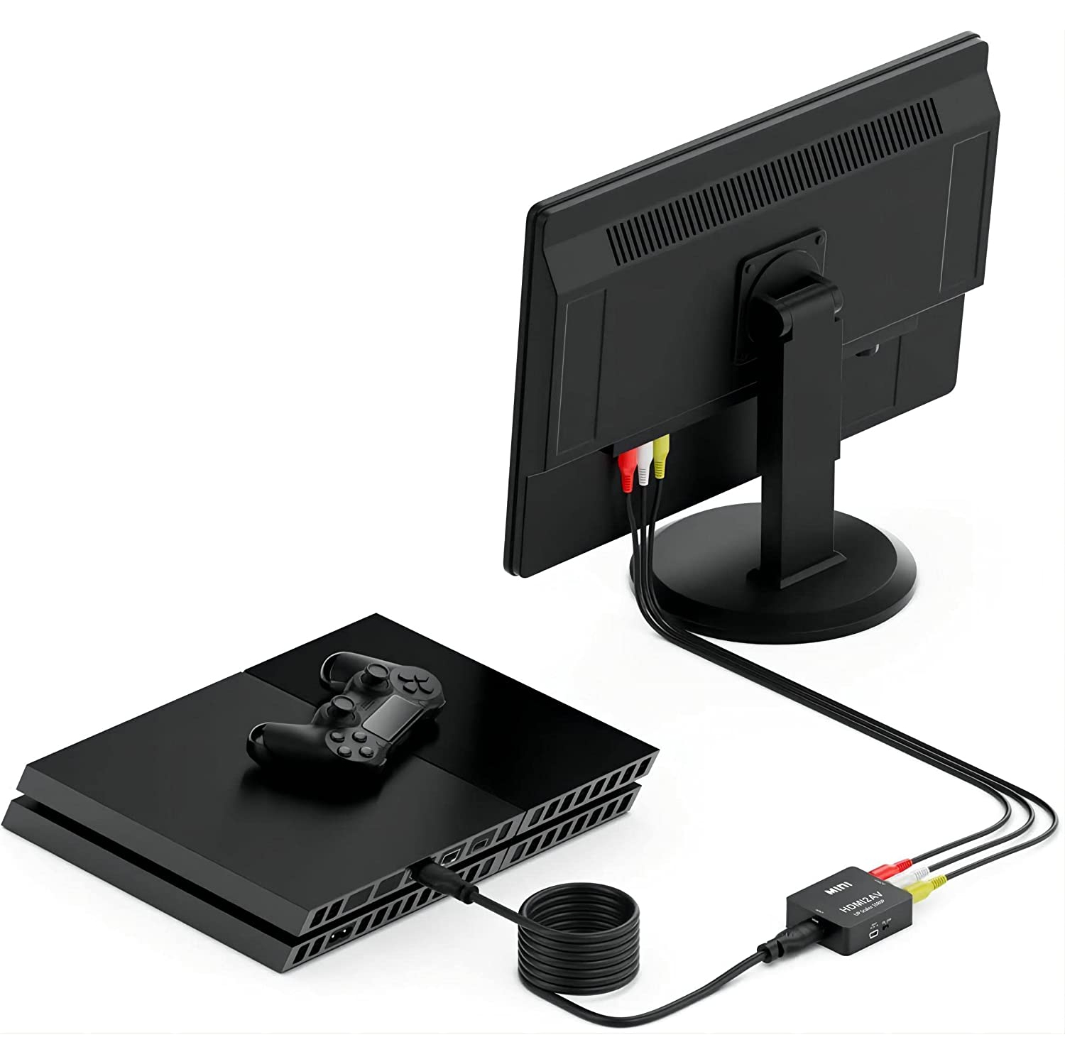 HDMI to AV Converter 1080p HDMI to 3RCA /AV/CVBS Composite Video Audio Adapter Supporting PAL/NTSC with USB Charge Cable for