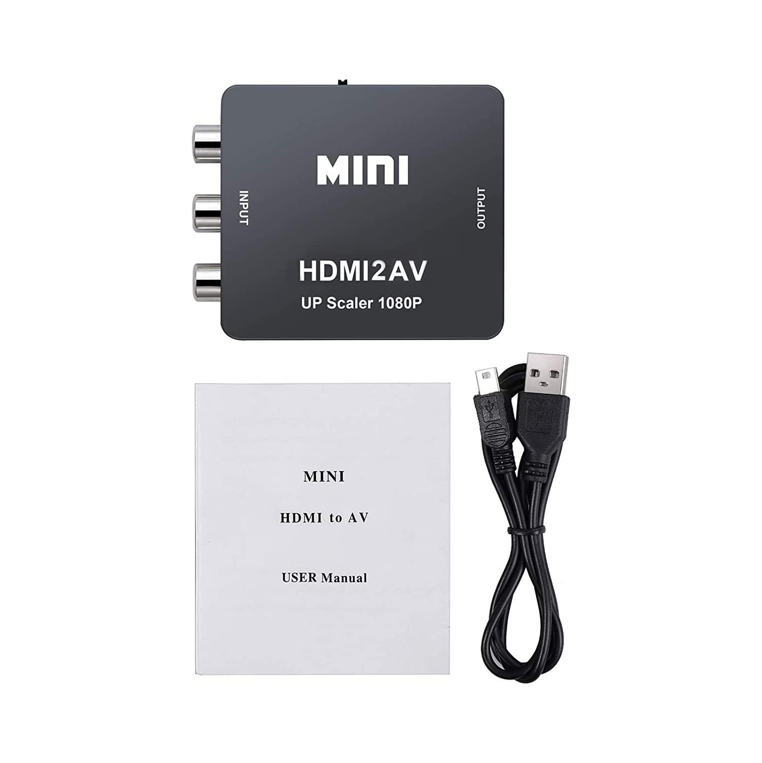 HDMI to AV Converter 1080p HDMI to 3RCA /AV/CVBS Composite Video Audio Adapter Supporting PAL/NTSC with USB Charge Cable for