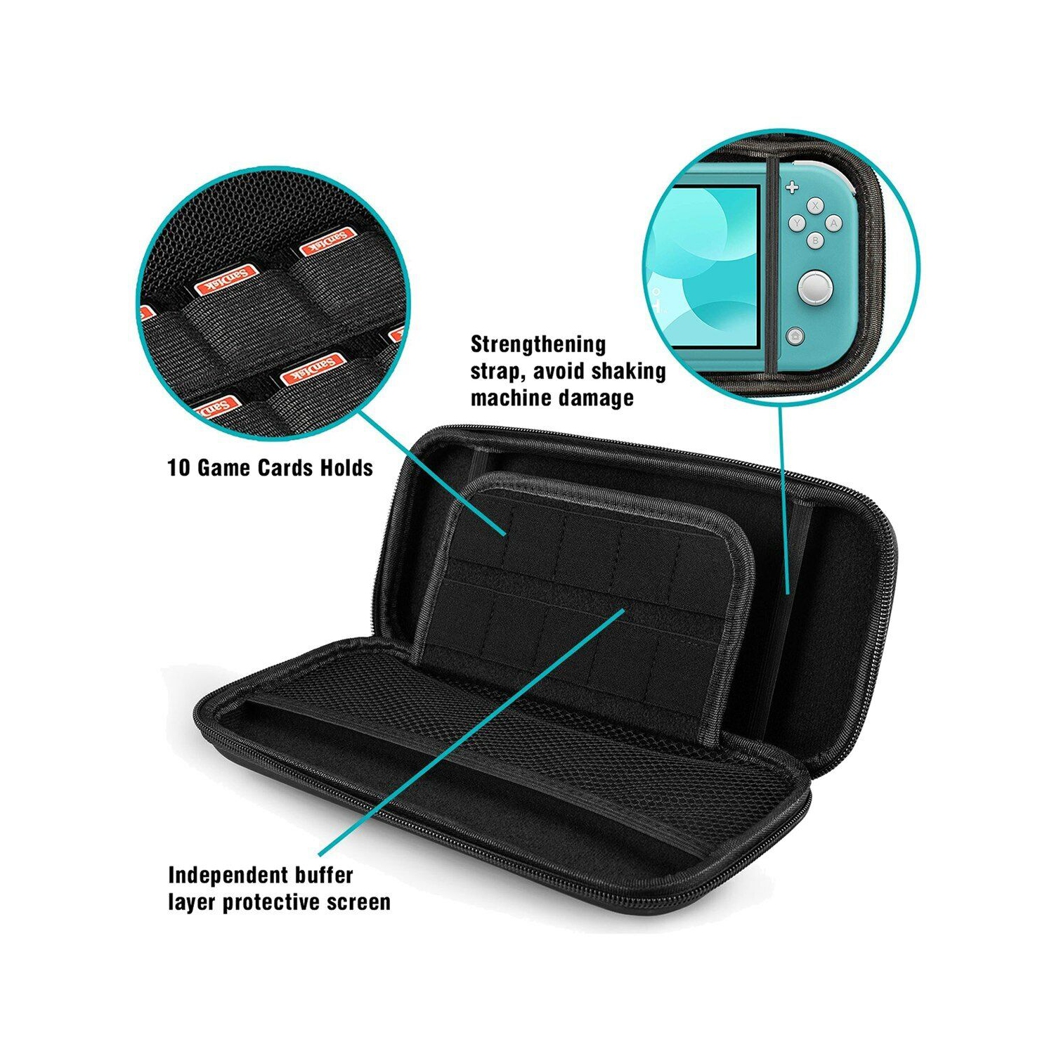 Étui de transport portatif avec plusieurs espaces de rangement pour Nintendo Switch Lite 2019