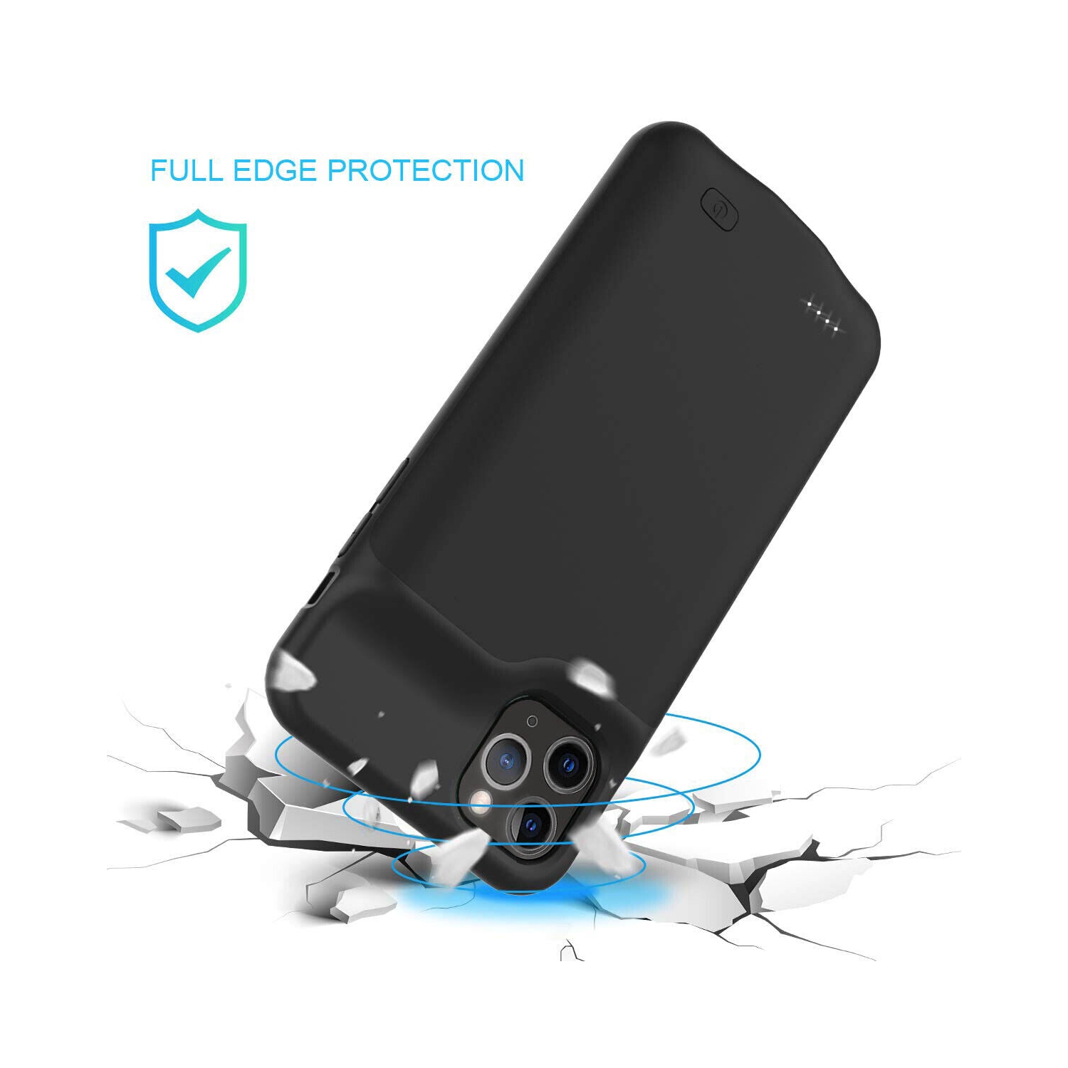 6000mAh Extended Charger Cover w/4x Tempered Glass Protector for iPhone 12 Mini