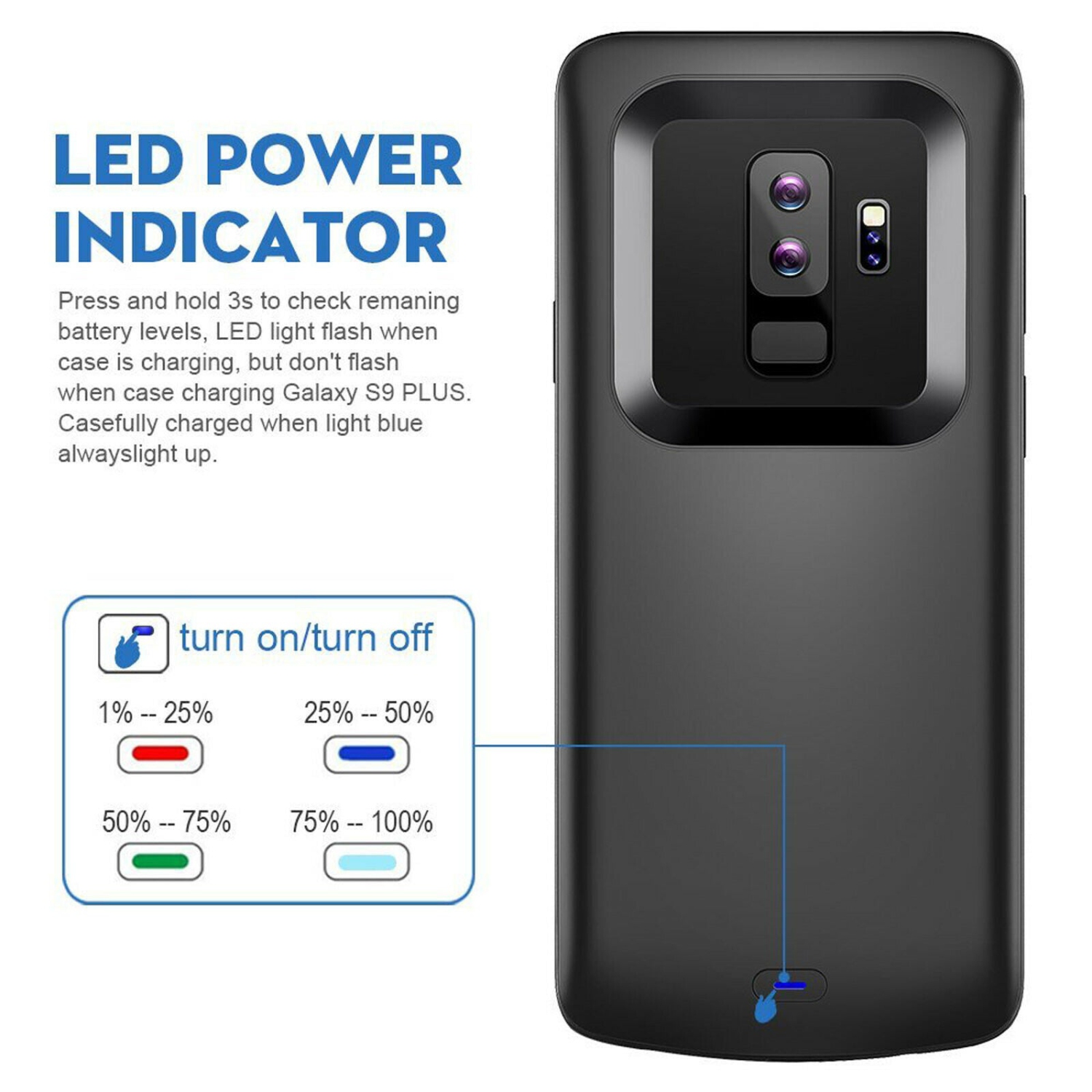 Étui de chargement prolongé mince et rechargeable haute capacité pour Galaxy S9/S9 plus