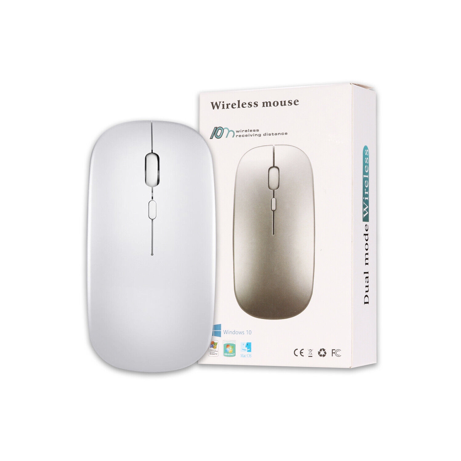 1600DPI Quiet Click Wireless Mouse, Bluetooth 5.0 / 2.4 GHz w/ USB Mini-Receiver