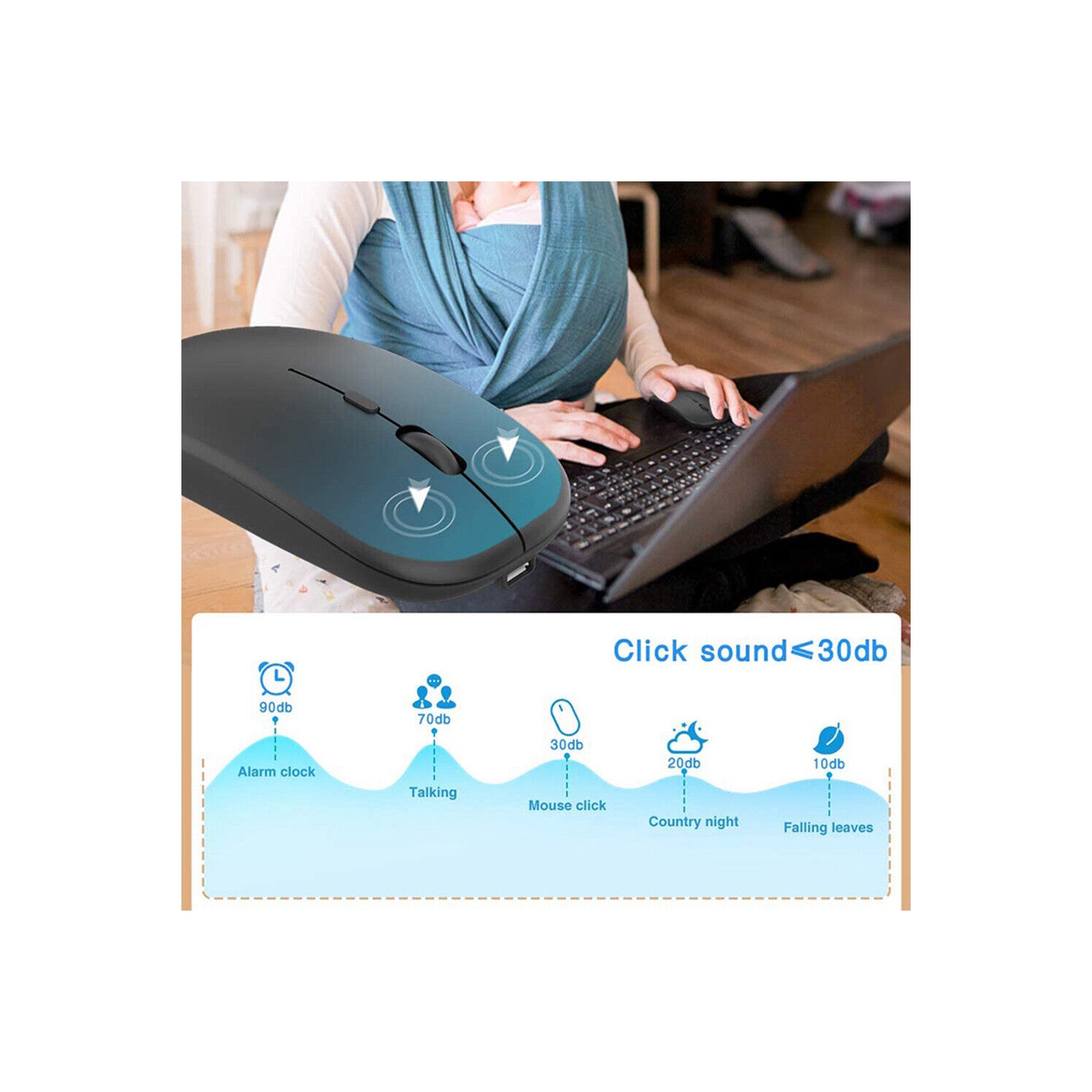 1600DPI Quiet Click Wireless Mouse, Bluetooth 5.0 / 2.4 GHz w/ USB Mini-Receiver