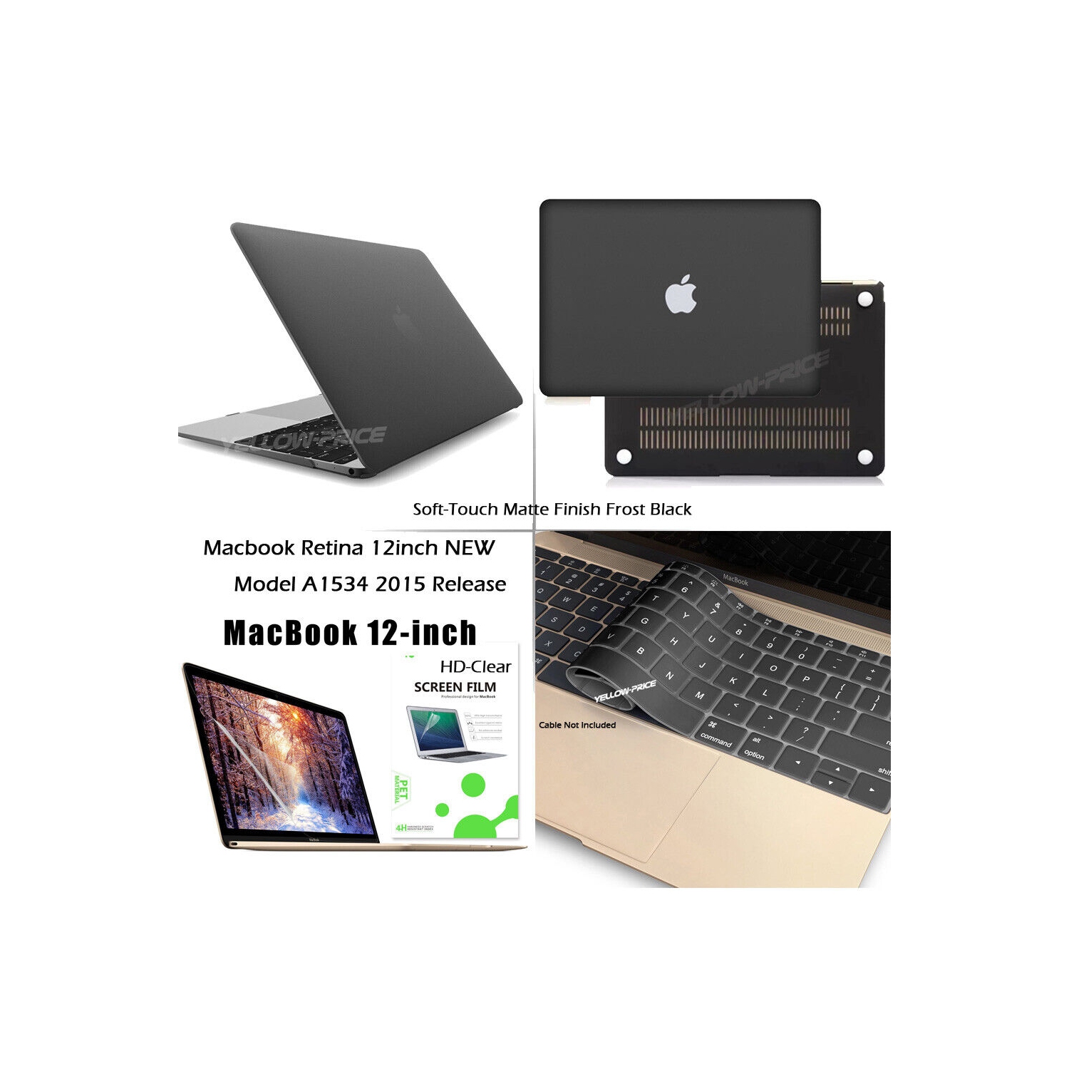 For MacBook 12inch with Retina Display A1534 Plastic Hard Shell+KB Skin+LCD Film