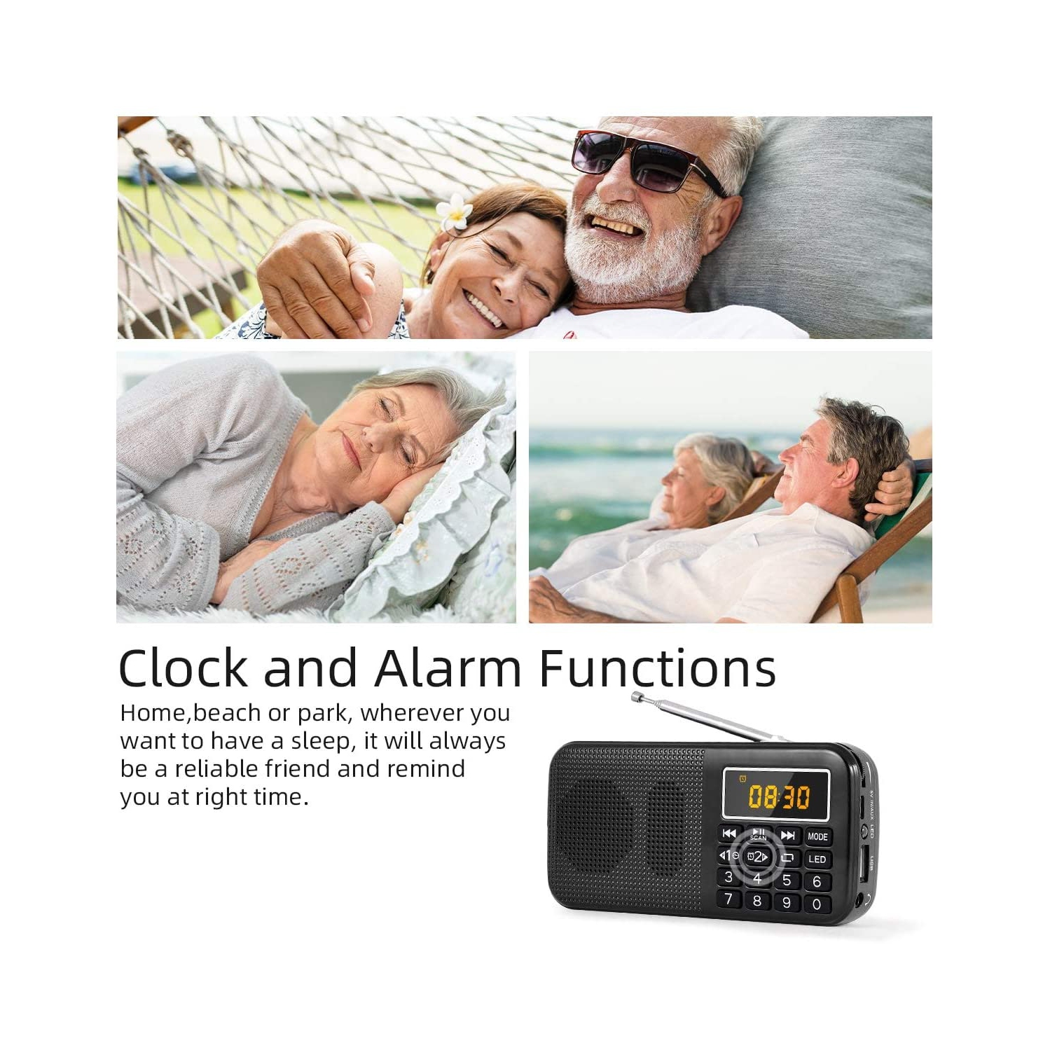 J-725 Portable FM Radio Mini USB Radio with Bluetooth Speaker and SD Card MP3 Player,3000mAh Rechargeable Small