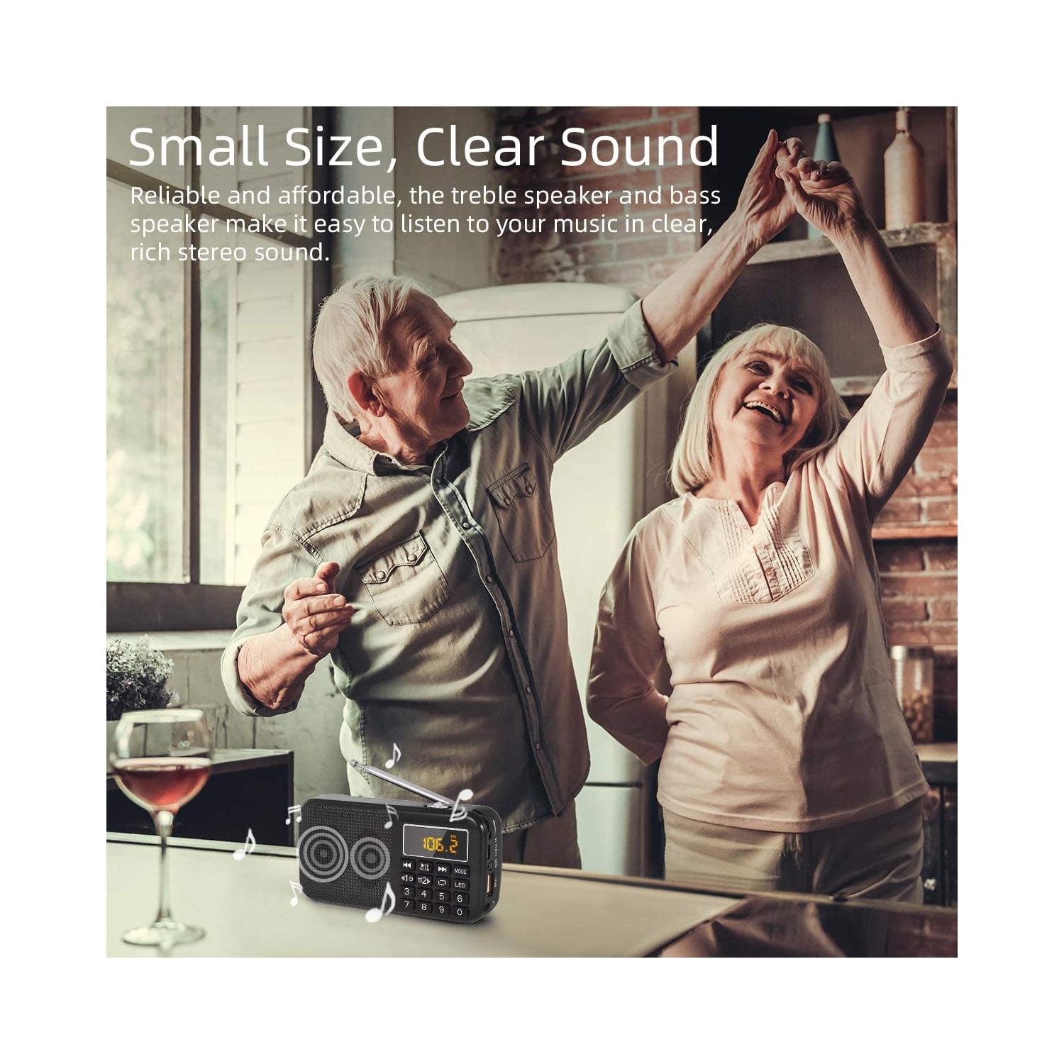 J-725 Portable FM Radio Mini USB Radio with Bluetooth Speaker and SD Card MP3 Player,3000mAh Rechargeable Small