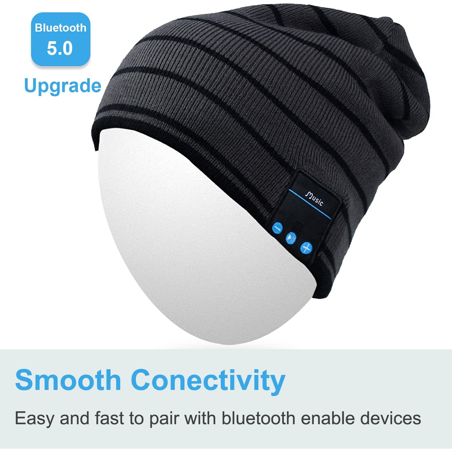 Unisex Trendy Warm Bluetooth Beanie Hat Cap Ear Covers with Wireless Headphone Headset Speaker Mic Hands-Free,
