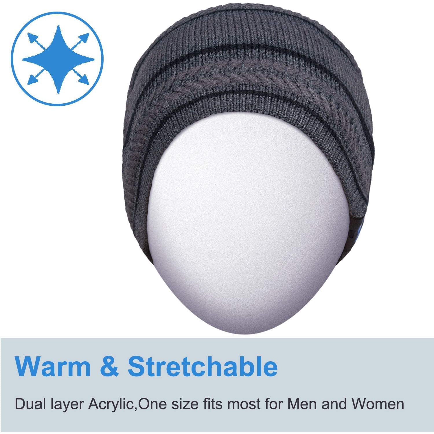 Tuque Bluetooth lavable pompon avec casque d’écoute stéréo sans fil Écouteurs boutons mains de haut-parleur