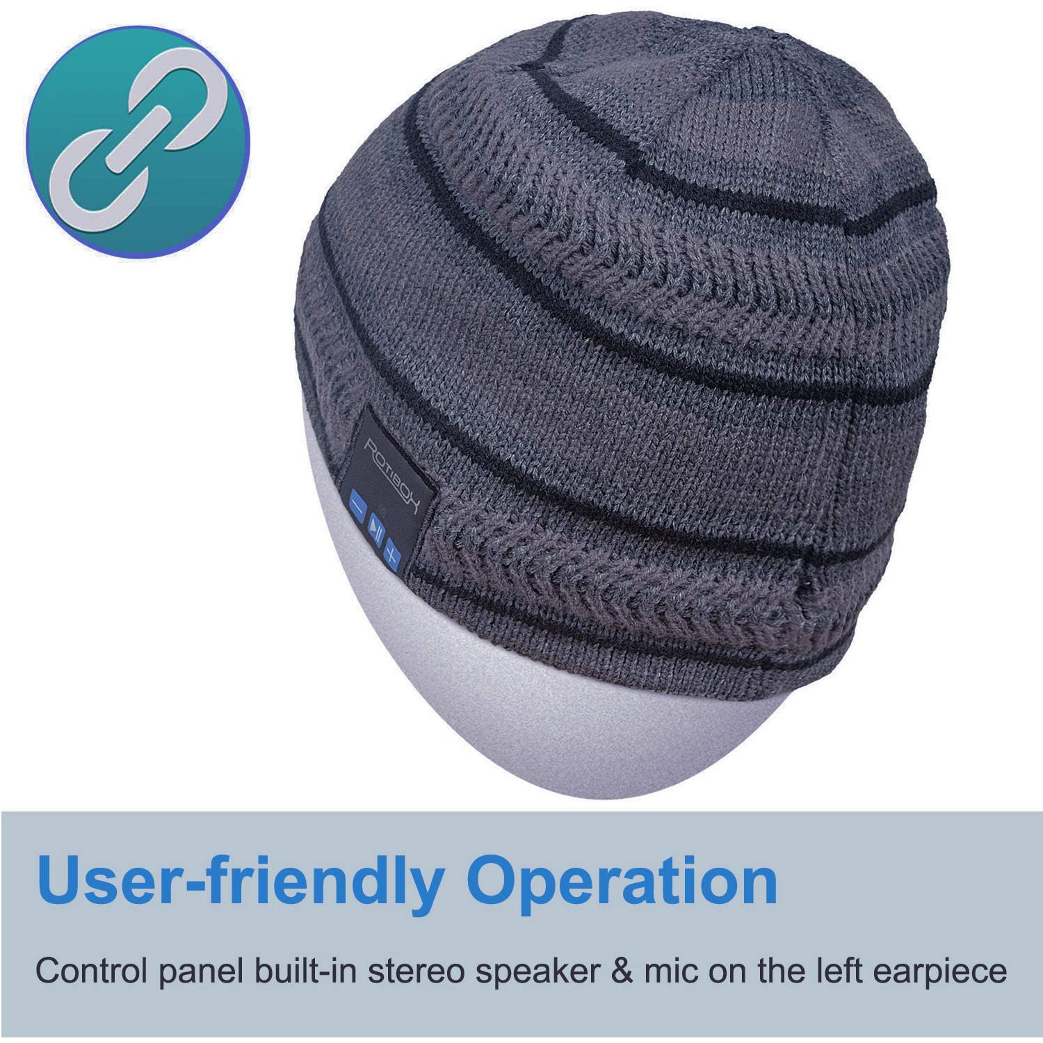 Tuque Bluetooth lavable pompon avec casque d’écoute stéréo sans fil Écouteurs boutons mains de haut-parleur