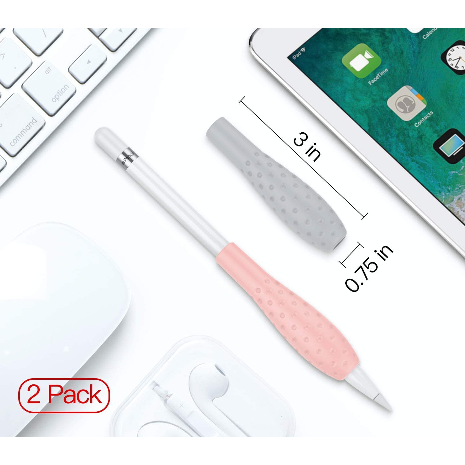 [Paquet de 2] Étui en silicone Grip Ergo Étui protecteur compatible avec l’Apple Pencil 1re/2e