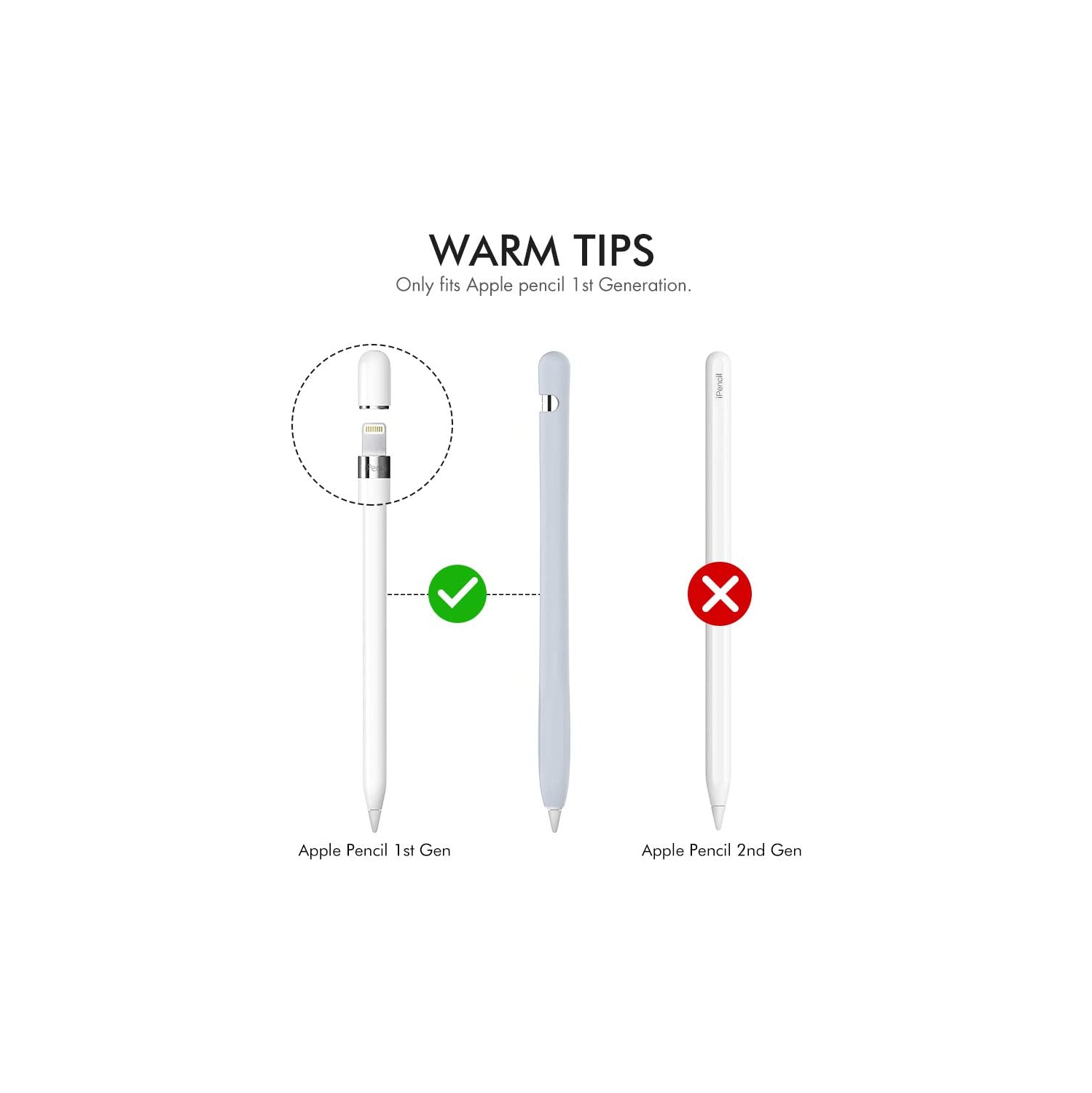 Silicone Case Sleeve Anti-Slip Protective Cover Skin [Added Cable Adapter Tether] Compatible with Apple Pencil