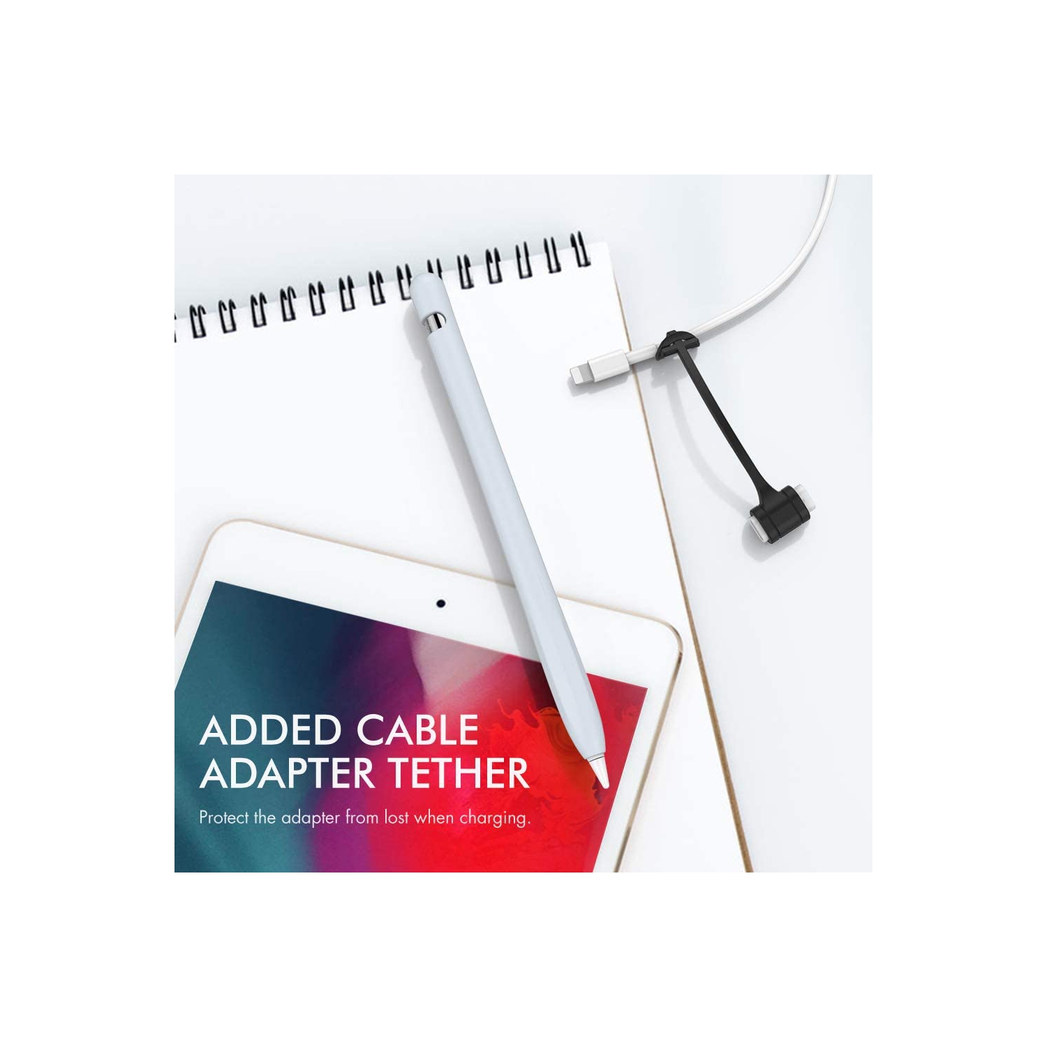 Silicone Case Sleeve Anti-Slip Protective Cover Skin [Added Cable Adapter Tether] Compatible with Apple Pencil