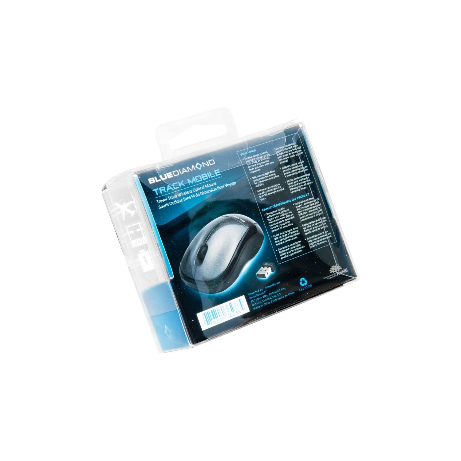 BlueDiamond 2.4G Wireless Mouse - Nano Reciever - Ambidextrous Design - 10m operating range - For Laptop or Computer