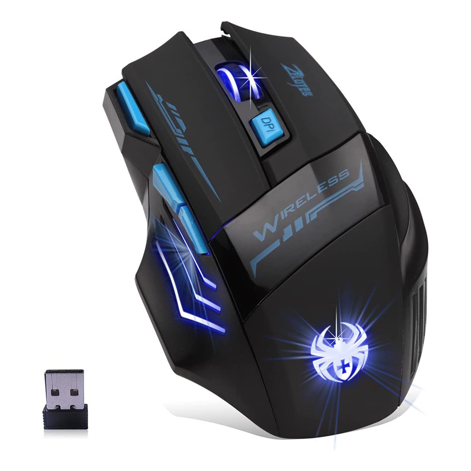 Wireless Optical Gaming Mouse, Lychee 2.4GHZ 4 DPI Adjustable USB Gaming Mice with Fire Key & Cool Breathing Light