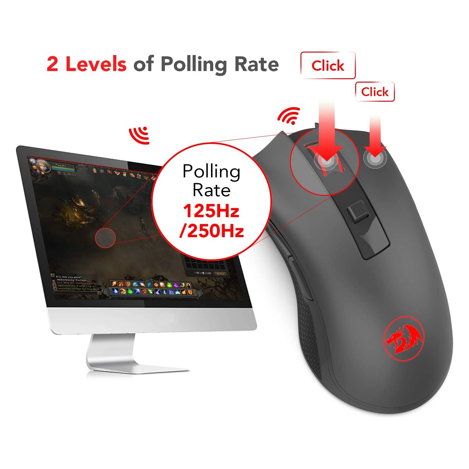 M652-BA Wireless Gaming Mouse and Mouse Pad Set, 5 Adjustable DPI Leve Portable 2.4G Wireless Optical Mouse