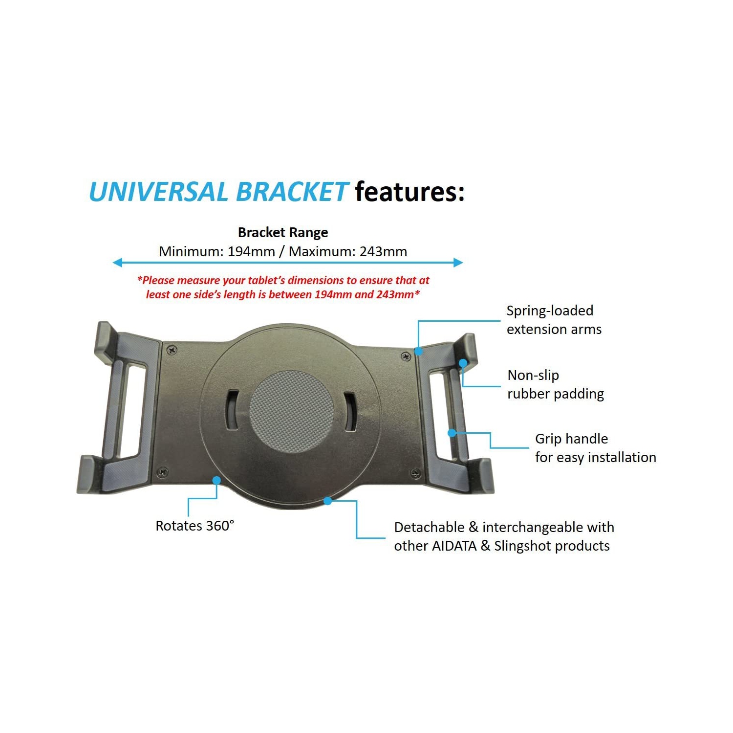 Replacement Universal Tablet Holder Bracket - Compatible with and Slingshot Tablet Stands (Large