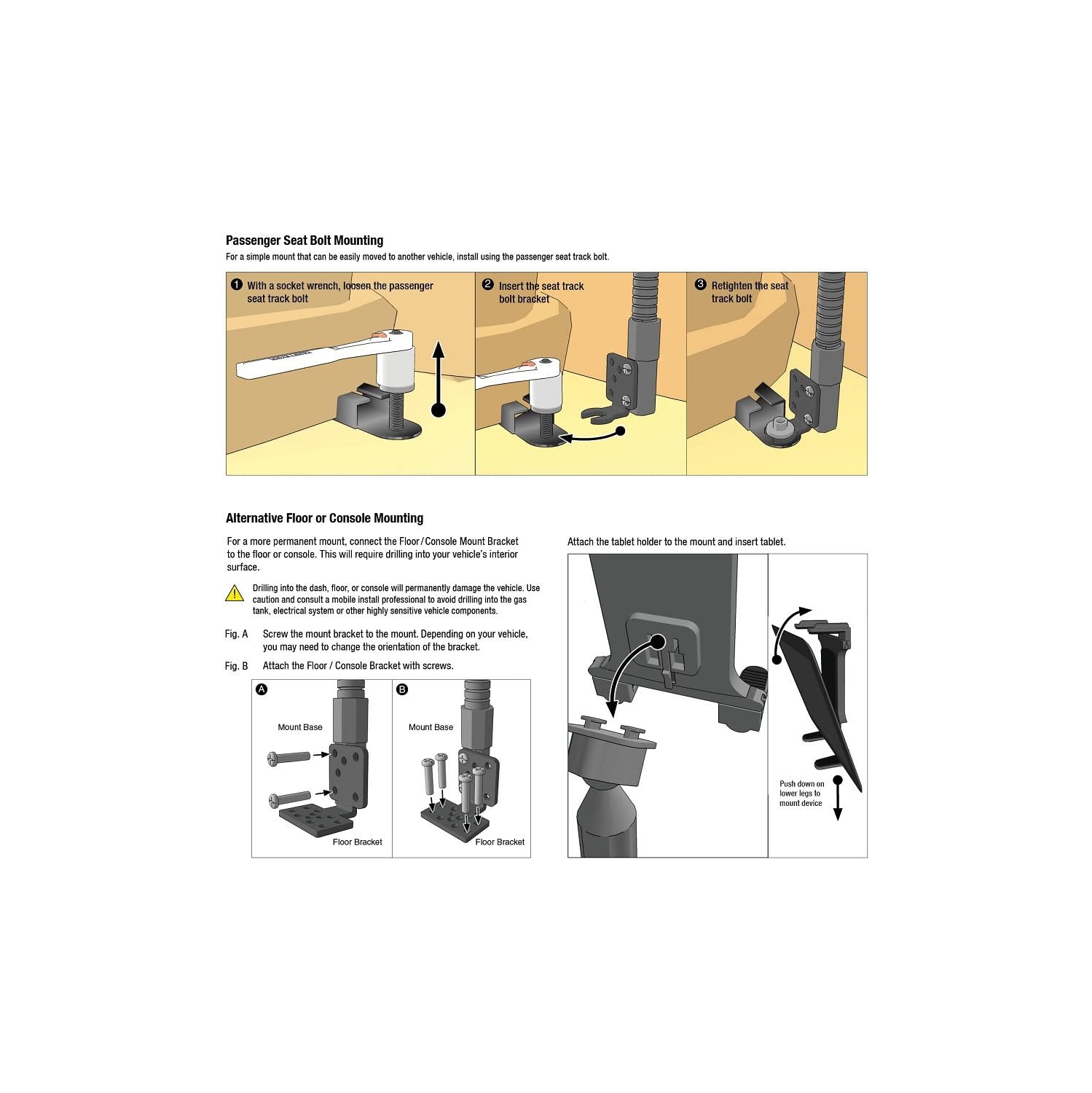 Support TAB-FSM pour camion ou tablette d’auto pour iPad et Galaxy de Samsung Noir, null