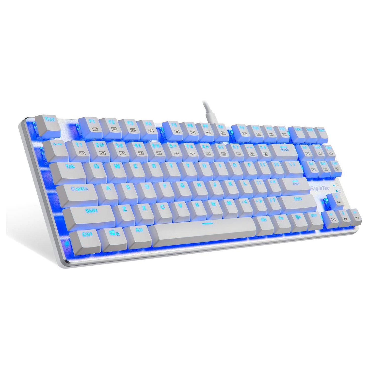 KG061-BR Blue LED Backlit Mechanical Gaming Keyboard, Low Profile 87 Key USB Keyboard with Quiet Cherry Brown