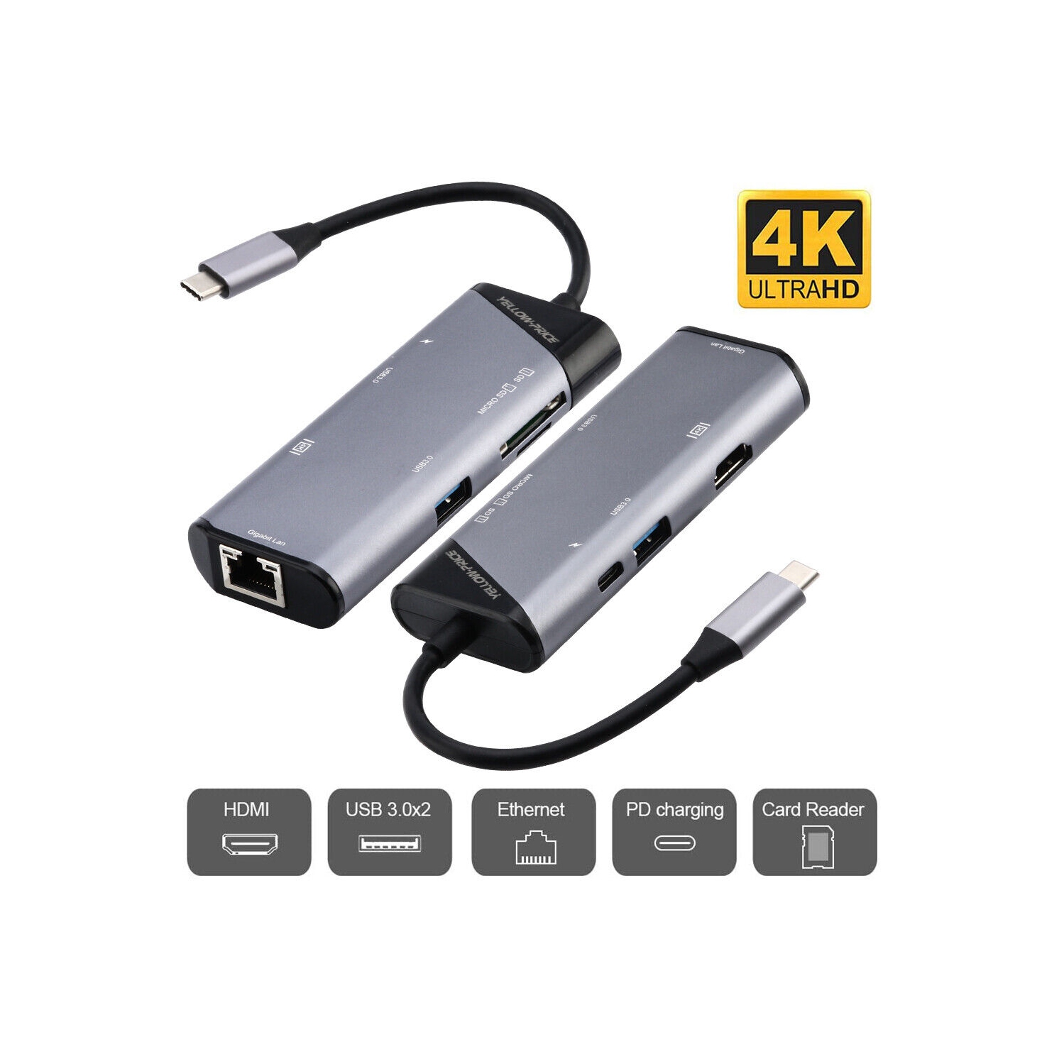 USB C Hub Adapter w/ 4K HDMI, Ethernet, Type C, USB 3.0 Port for Macbook Pro/Air