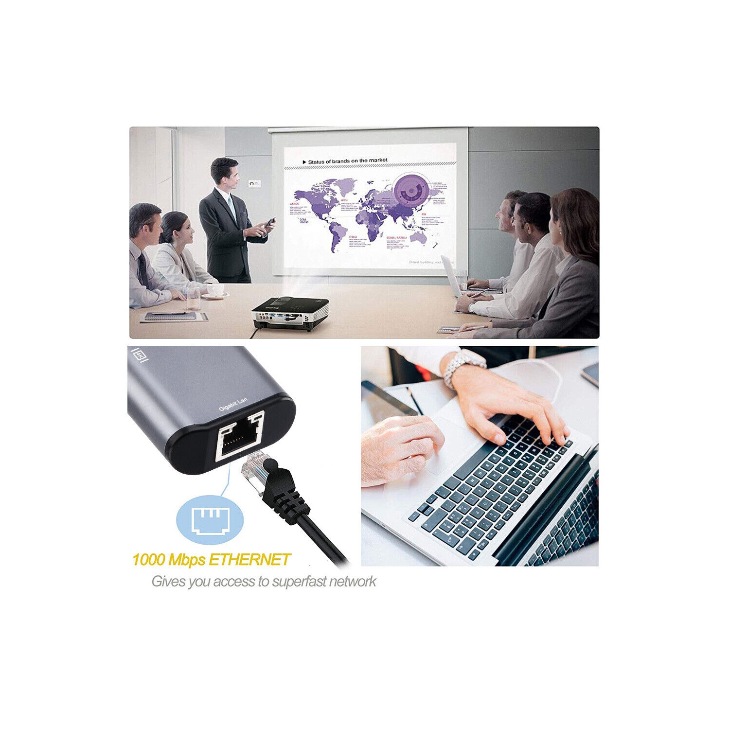 USB C Hub Adapter w/ 4K HDMI, Ethernet, Type C, USB 3.0 Port for Macbook Pro/Air