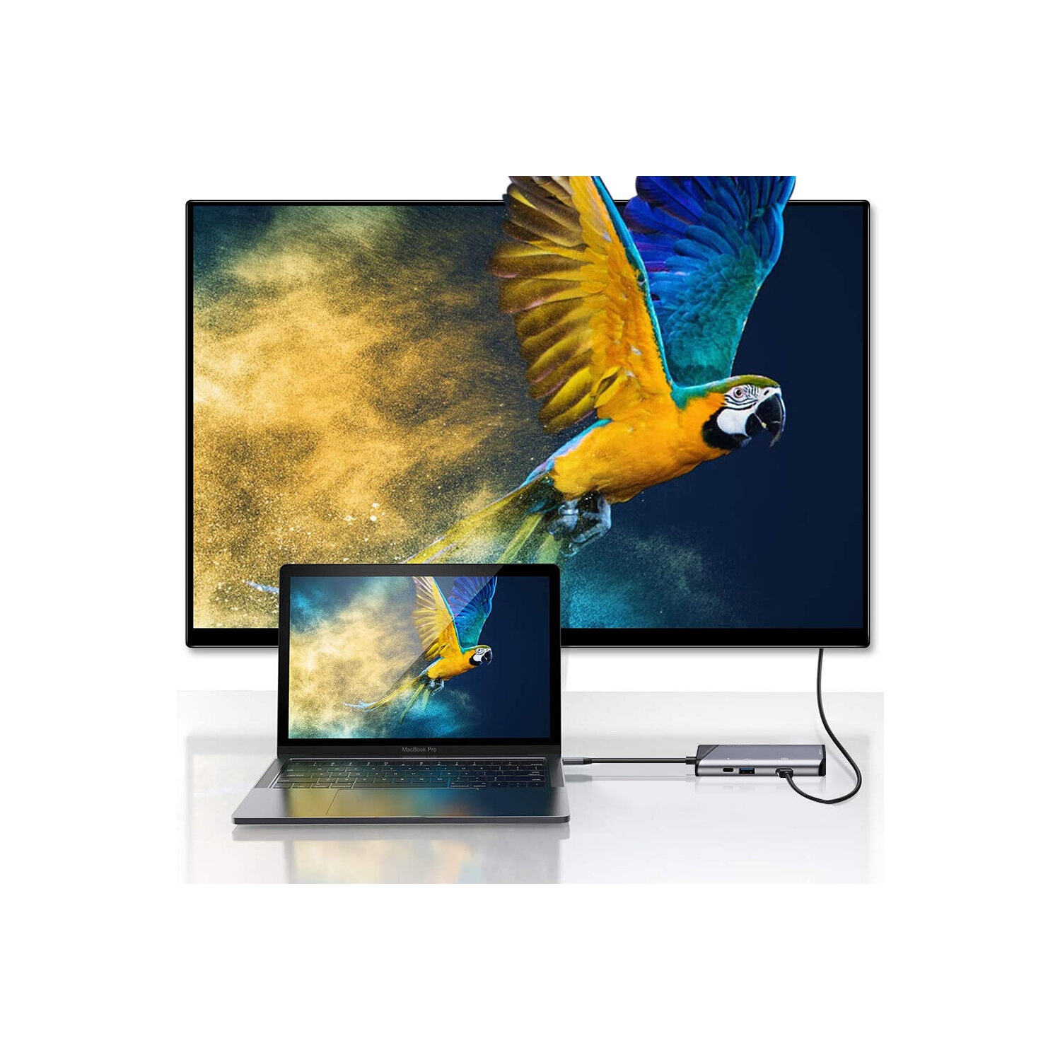 Aluminum USB-C Hub w/4K HDMI, Thunderbolt 3, USB 3, Card Reader, RJ45 Ethernet