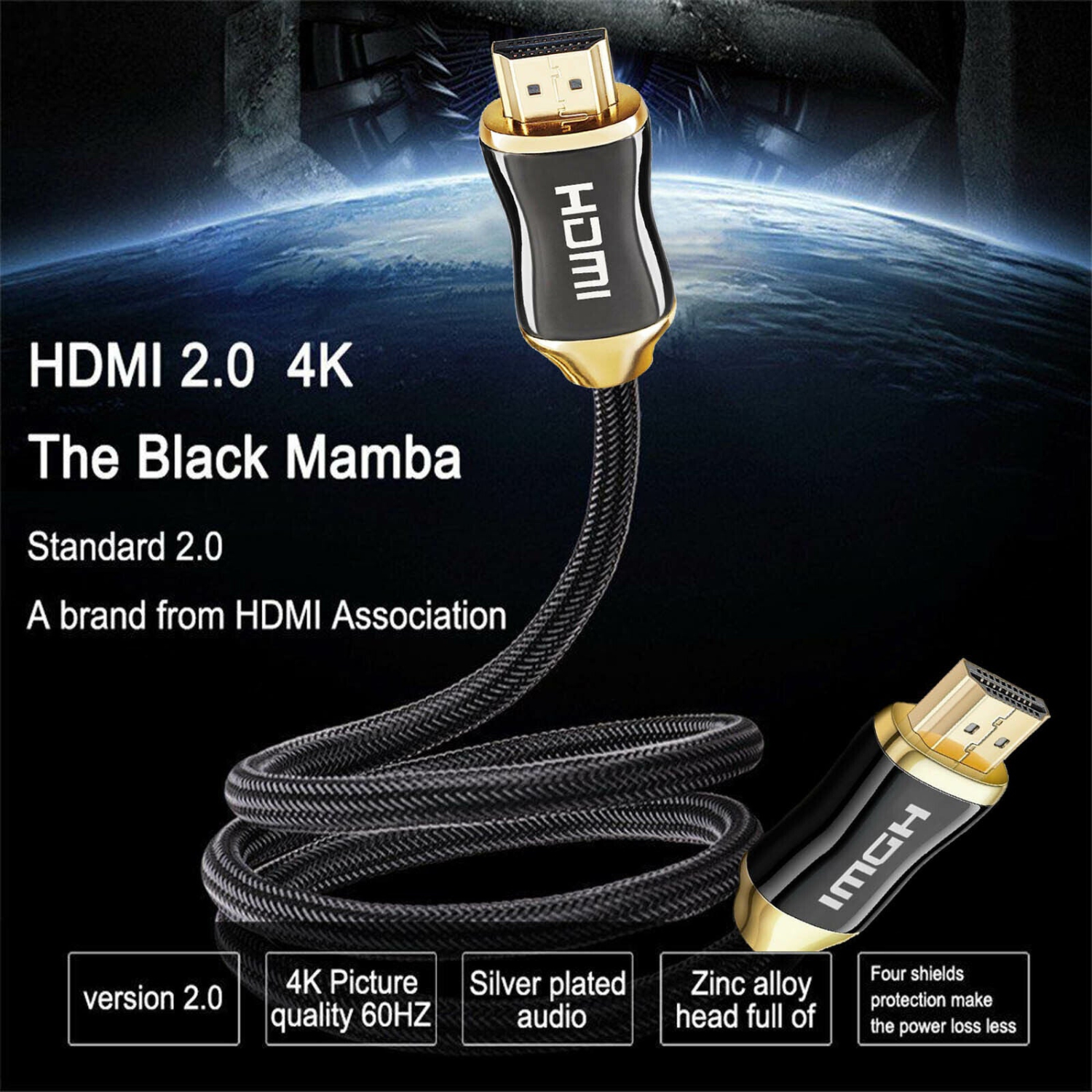 HDMI 2.0 Barided Cable Male to Male ( 4K@60Hz ) Ultra HD Cord 3ft 6ft 10ft 15ft