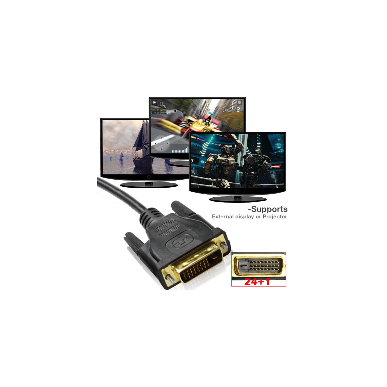 Gold Plated DVI to DVI Monitor Adapter Cable Support 2560x1600 6 10 15 ...
