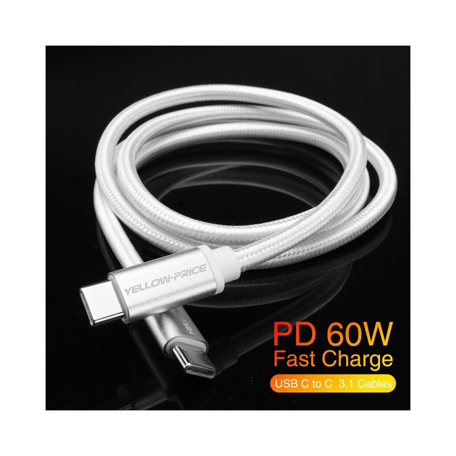 USB Type-C to Type-C 3.1 Gen 2 Cable 10Gbps 60W 4K Video Data Transfer, 3ft/0.9m