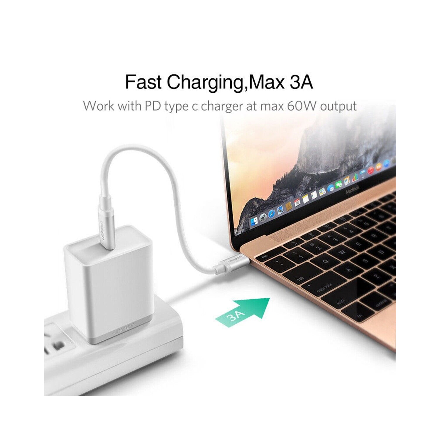 USB Type-C to Type-C 3.1 Gen 2 Cable 10Gbps 60W 4K Video Data Transfer, 3ft/0.9m