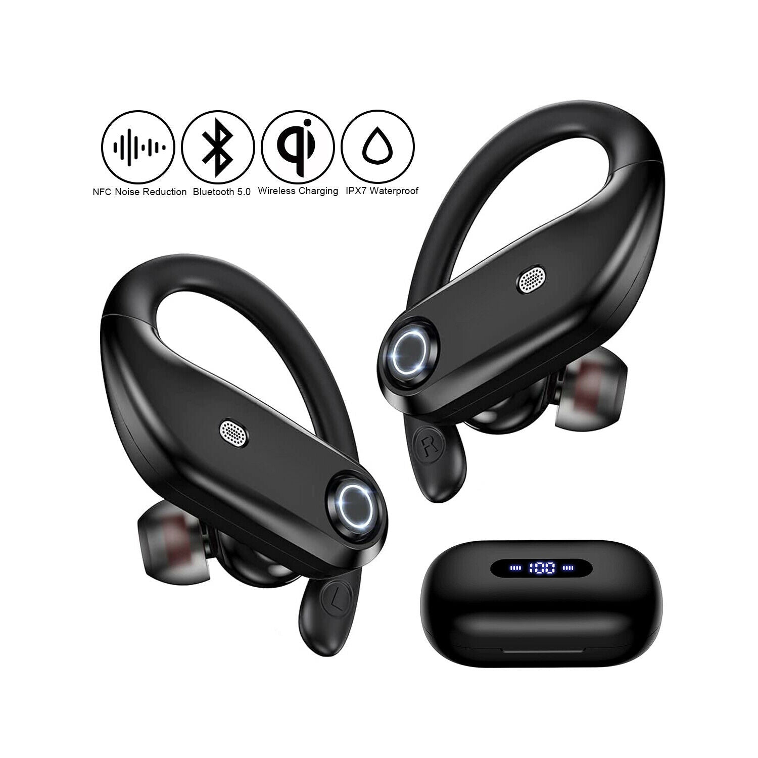 Écouteurs bouton stéréo sans fil Bluetooth 5.0 avec suppression du bruit des appels en environnement