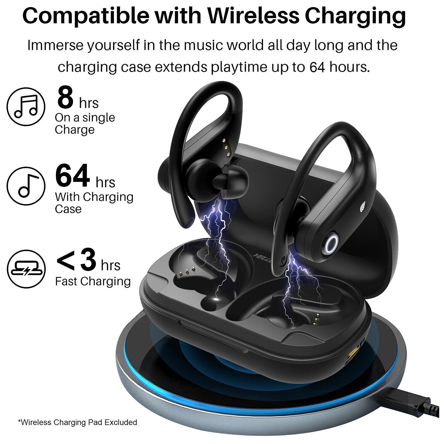 Écouteurs bouton stéréo sans fil Bluetooth 5.0 avec suppression du bruit des appels en environnement