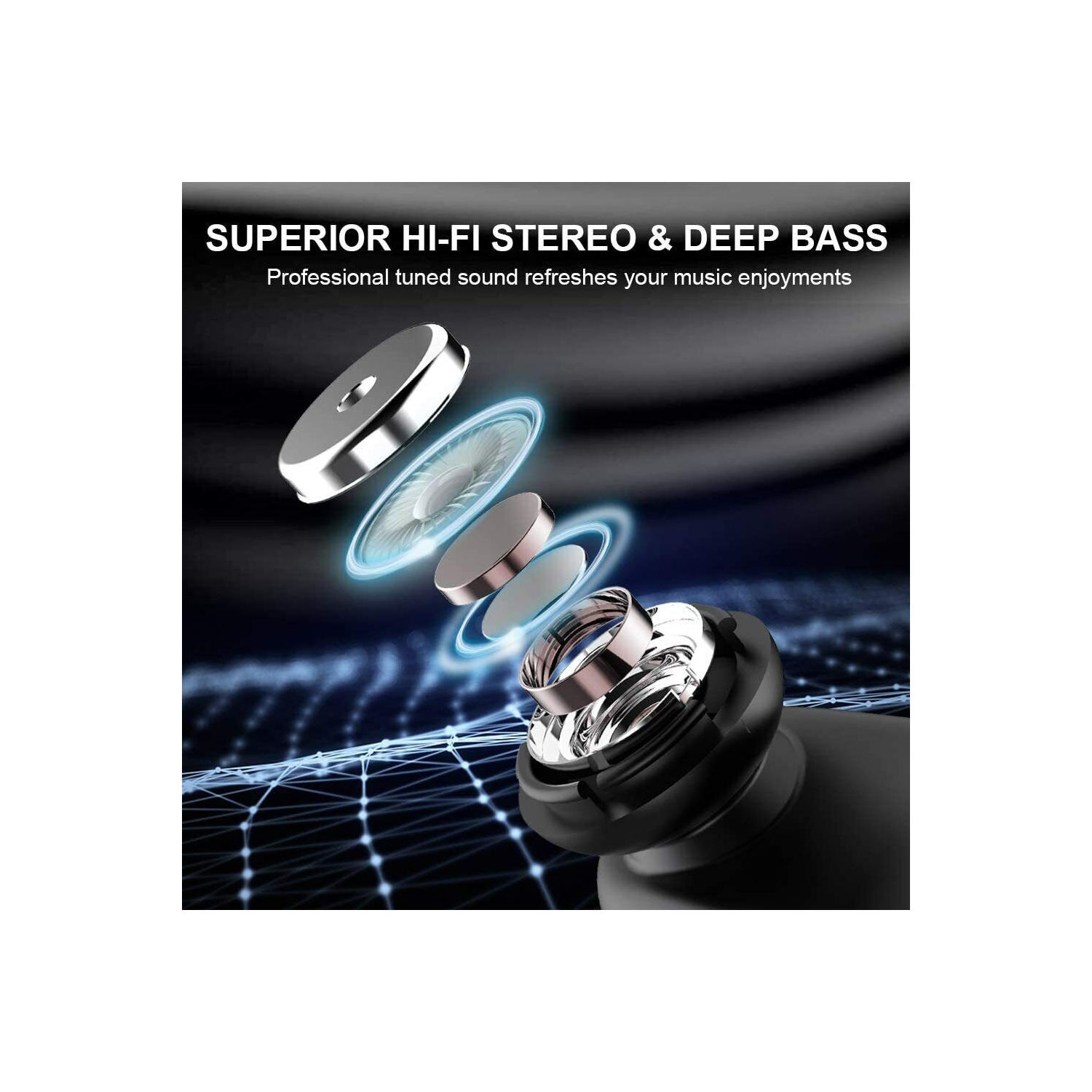 Écouteurs bouton stéréo sans fil Bluetooth 5.0 avec suppression du bruit des appels en environnement