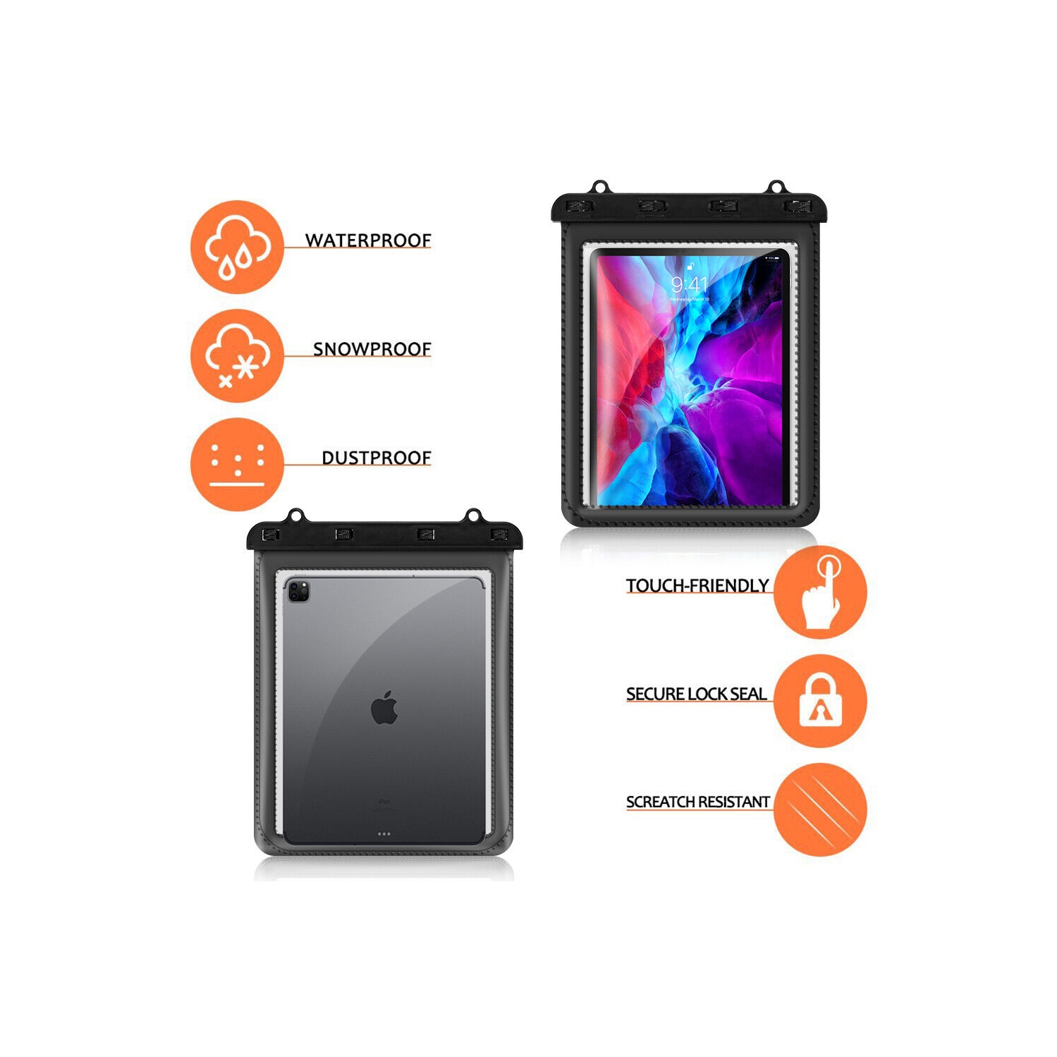 For iPad Pro 11" 2020 / 2018 IPX8 Certified Waterproof iPad Dry Bag Pouch, Black