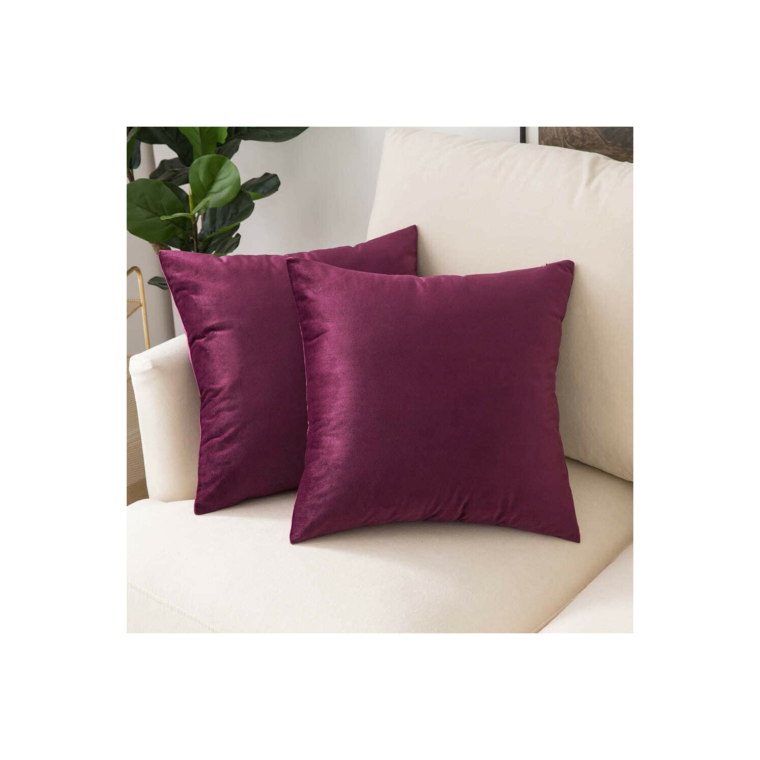 2x Modern Solid Color Square Velvet Soft Throw Pillow Case Covers, Skin-friendly