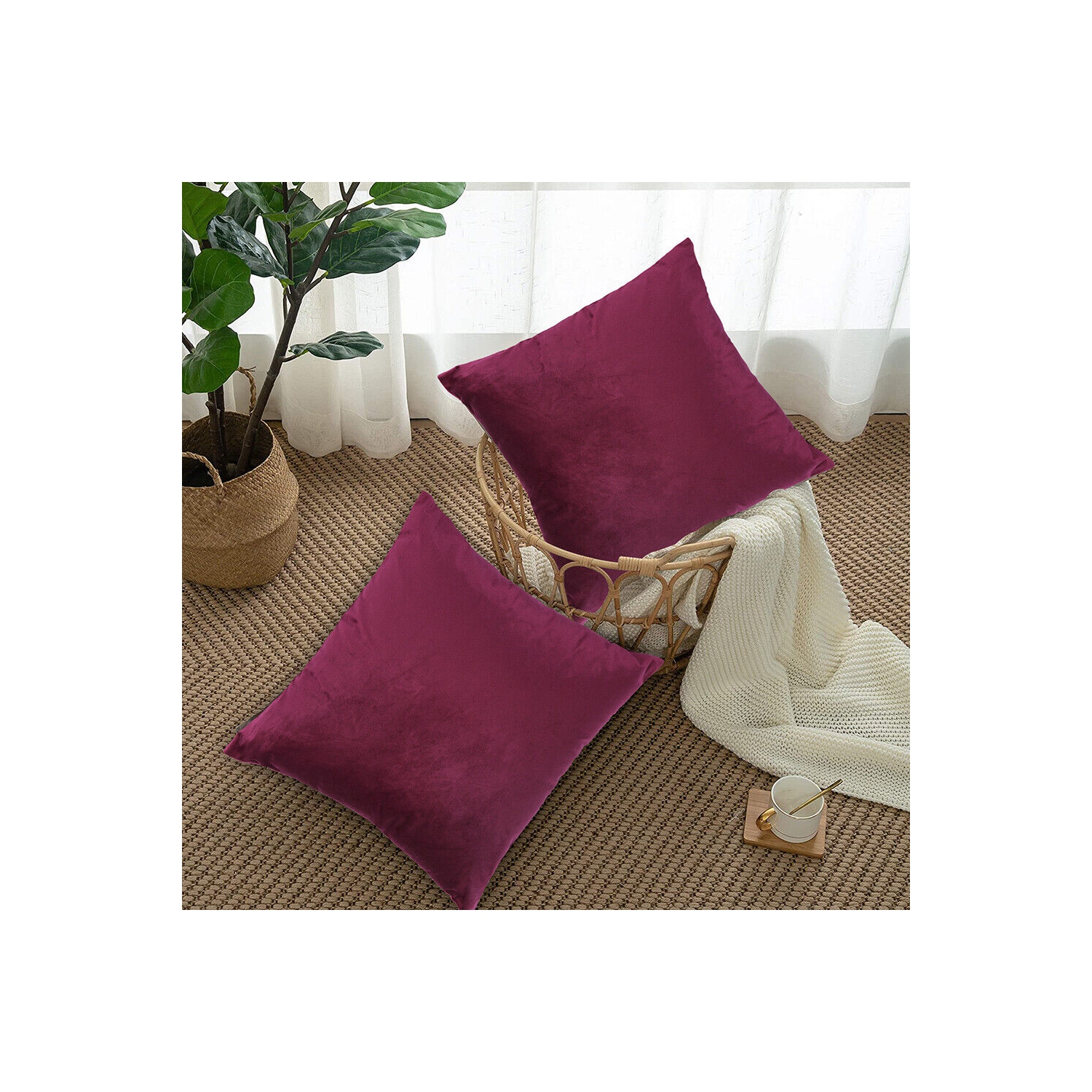 2x couvertures de taie d’oreiller carrées modernes en velours uni, douces pour la peau