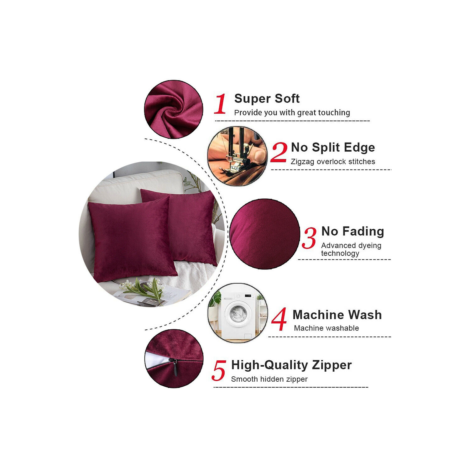 2x couvertures de taie d’oreiller carrées modernes en velours uni, douces pour la peau