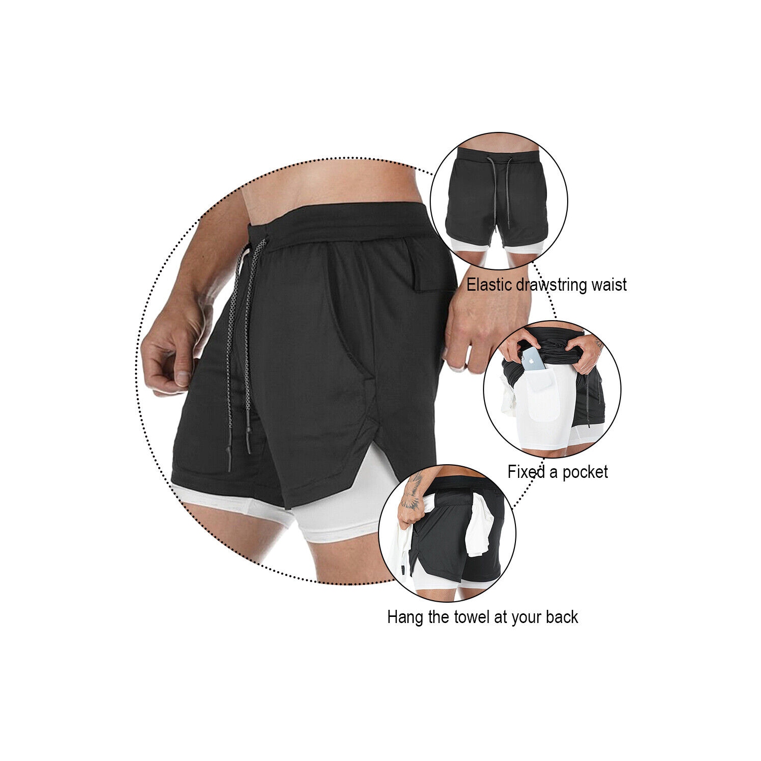 Short de course/de sport 2-en-1 et serviette à refroidissement instantané pour hommes pour la randonnée de yoga estivale