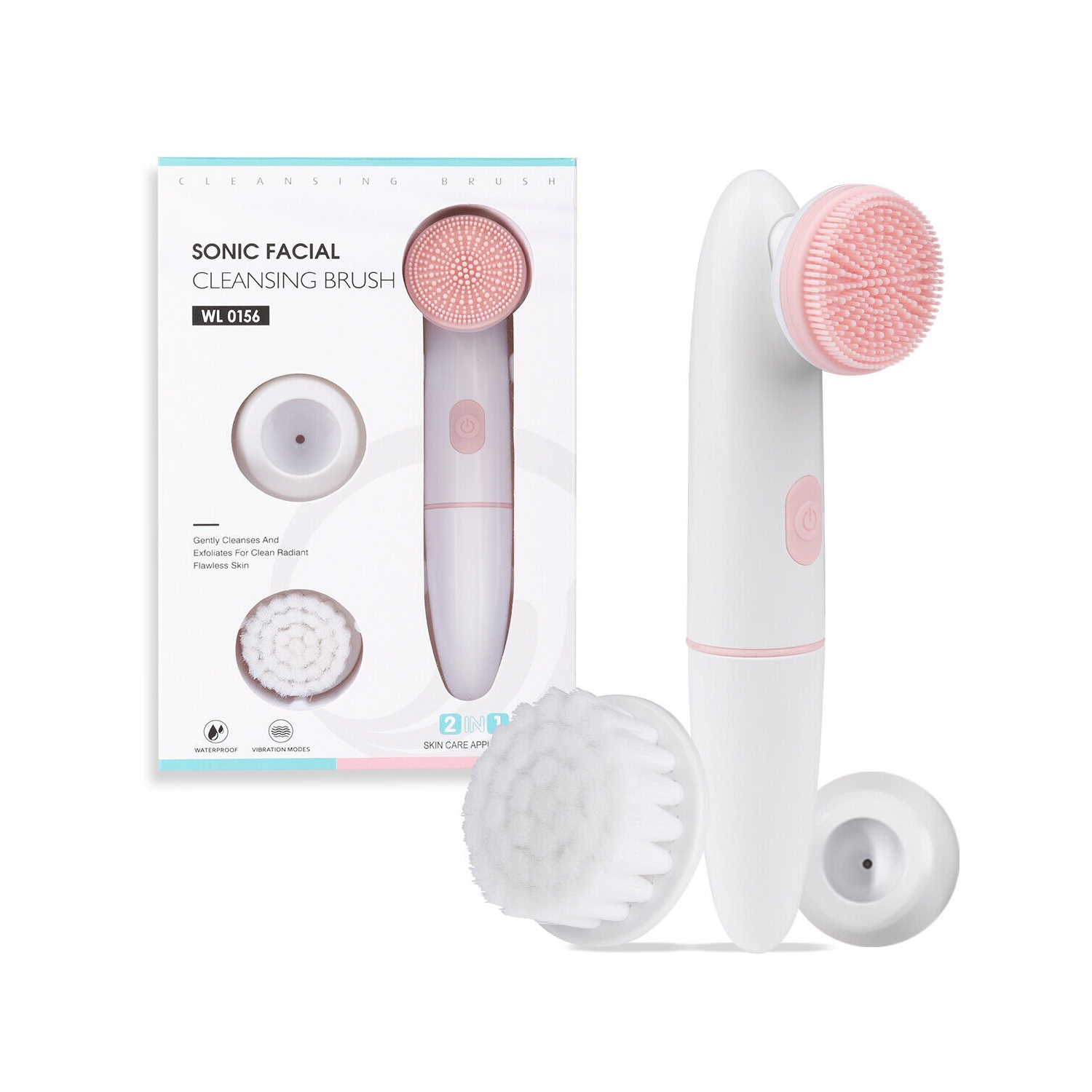 IPX6 Waterproof Sonic Facial Cleansing Brush- 2 Speed Modes, 2 Brush Heads, Base
