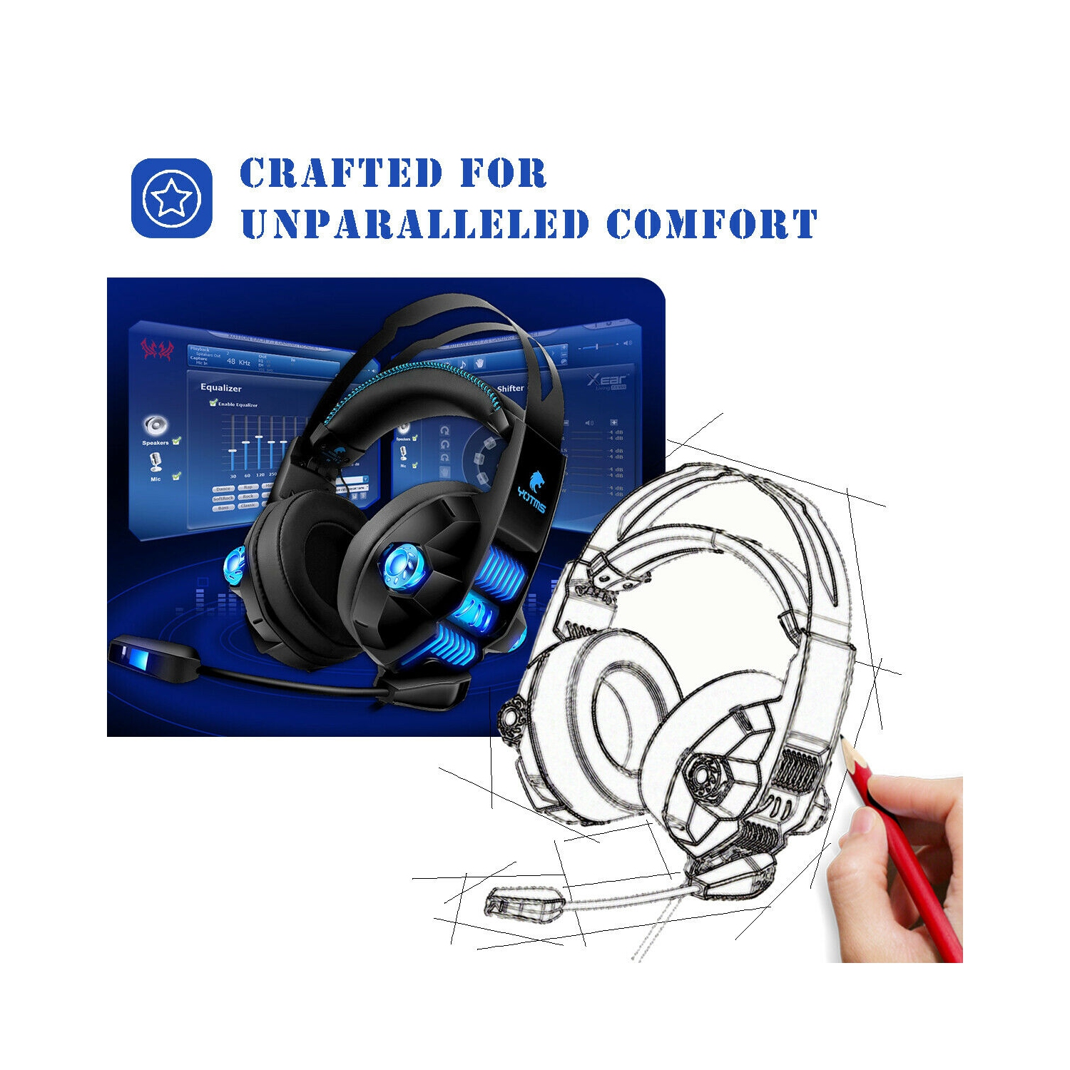 Gaming Headset with Rotatable, Noise Reduction Mic