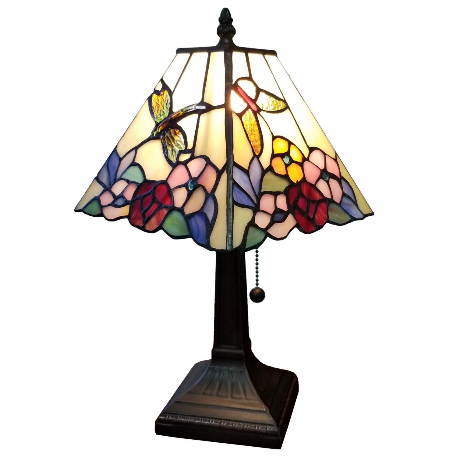 15" Tiffany Style Hummingbird Multi Flower Table Lamp