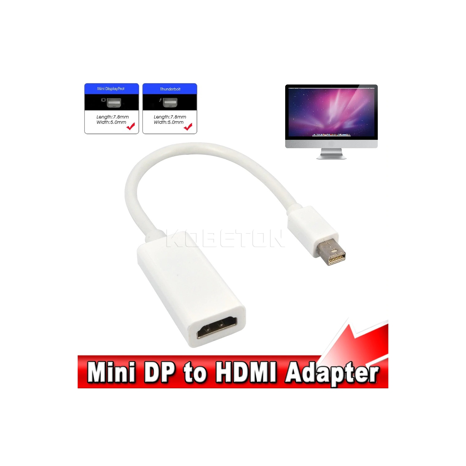 Mini Display Port to HDMI Adapter Cable For MacBook Pro & iMac Thunderbolt DP